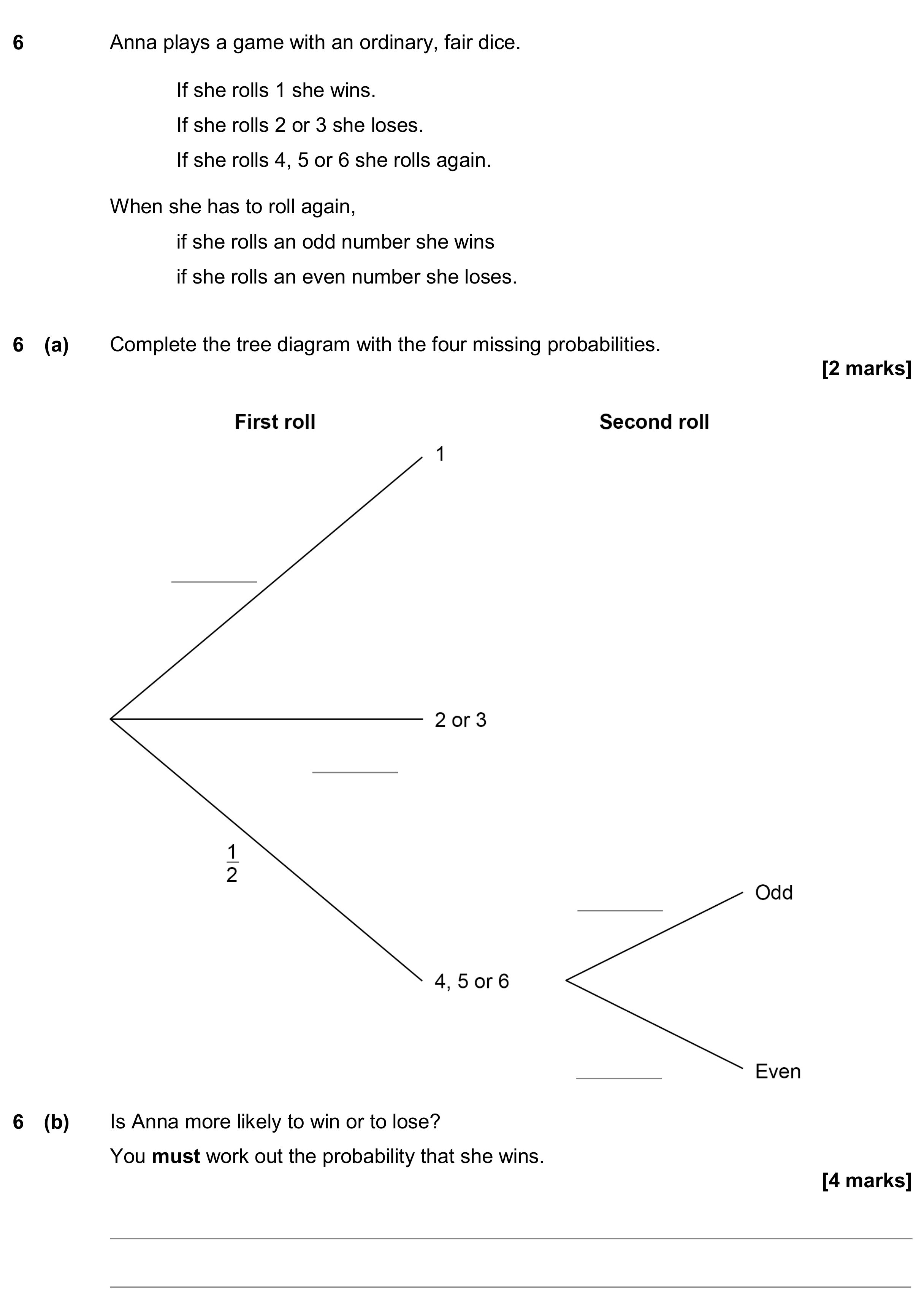 Question 6 — Probability — AQA GCSE June 2019