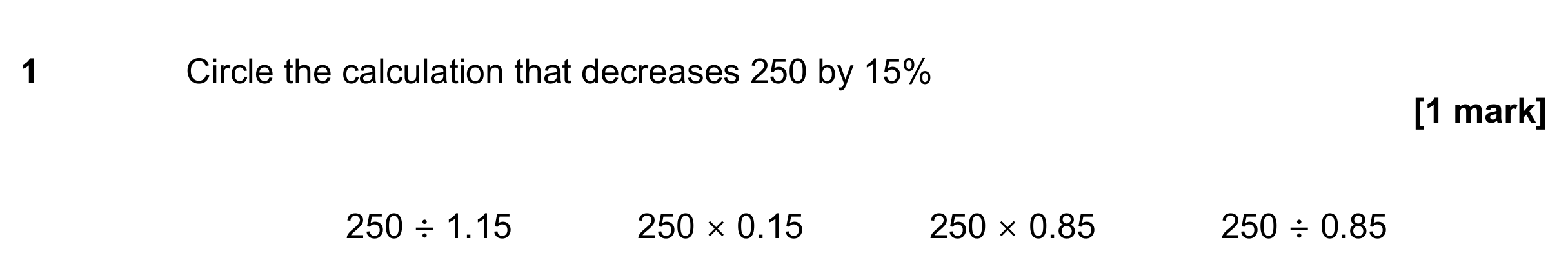 Question 1 — Percentages — AQA GCSE November 2019