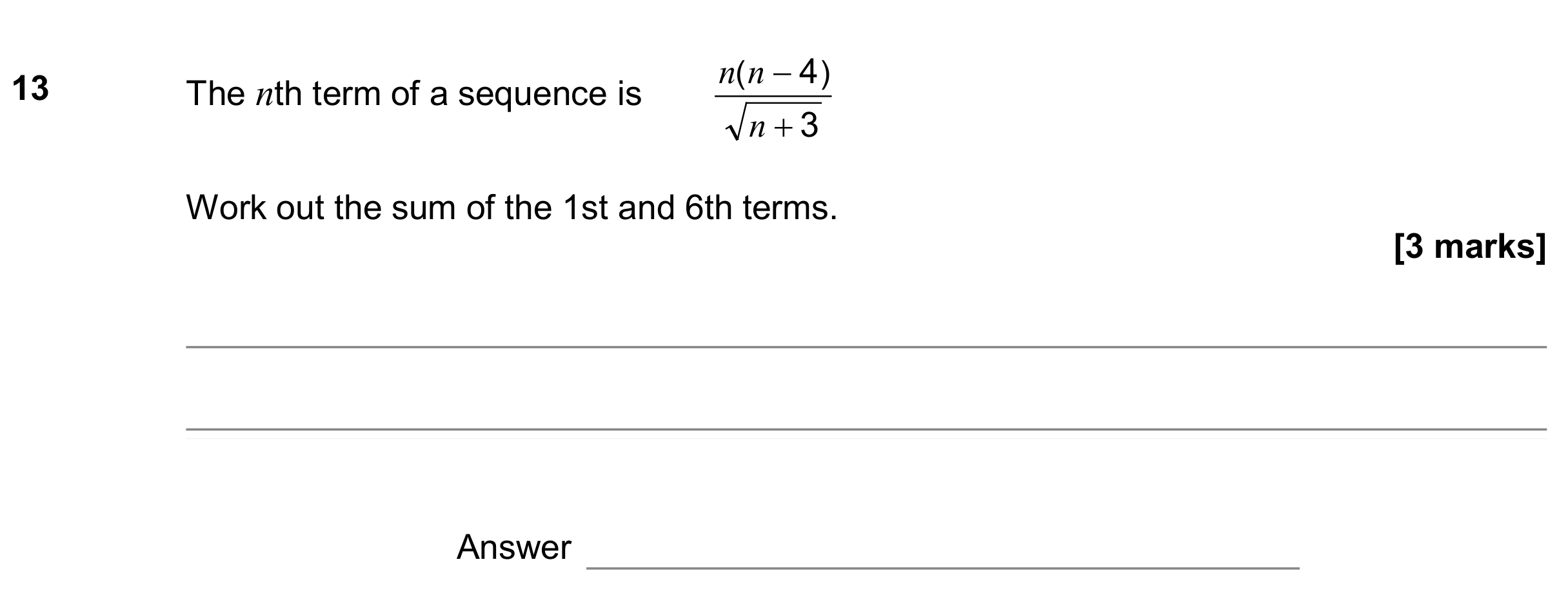 Question 13 — Sequences — AQA GCSE November 2019