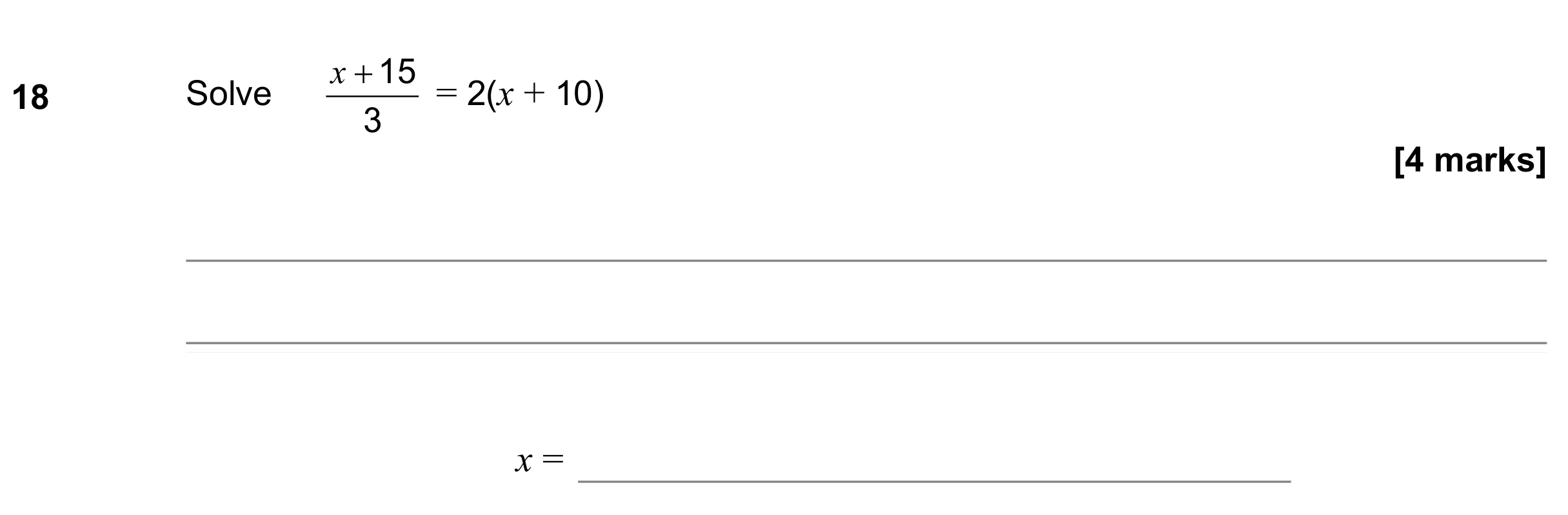 Question 18 — Linear Equations — AQA GCSE November 2019