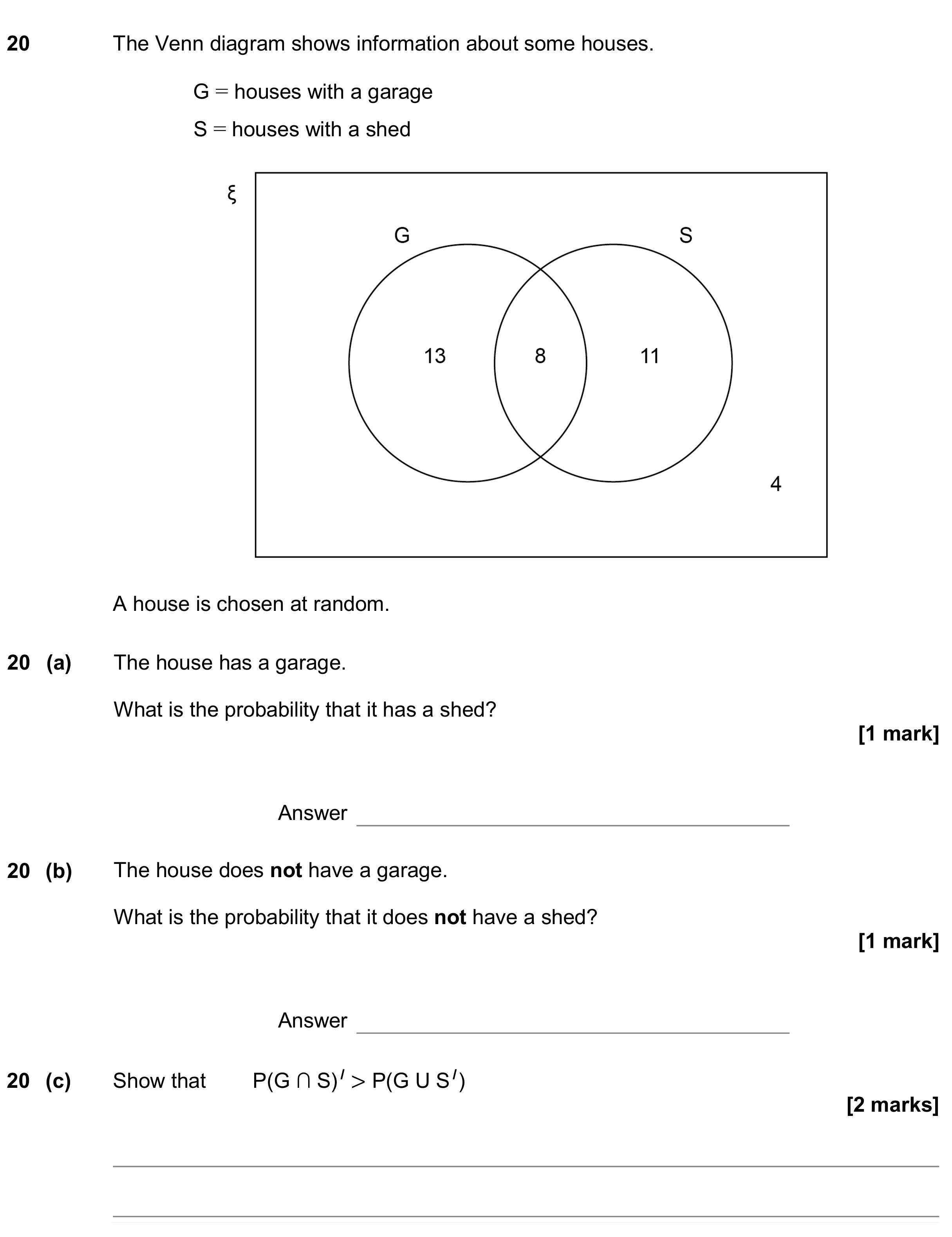 Question 20 — Venn Diagram — AQA GCSE November 2019