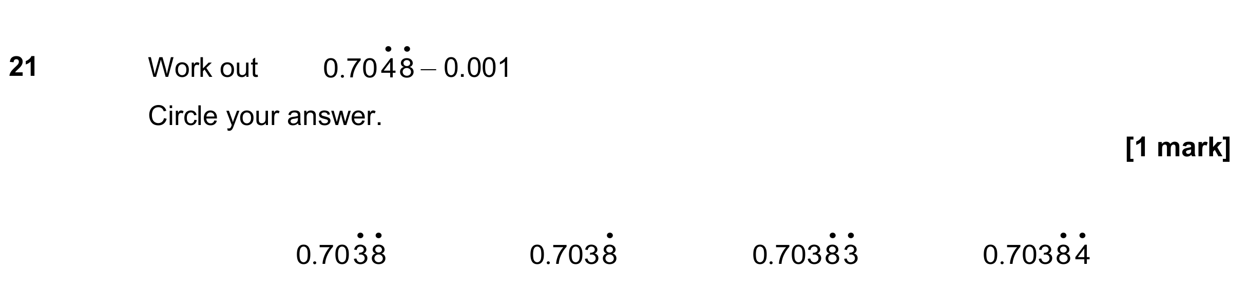 Question 21 — Decimals — AQA GCSE November 2019