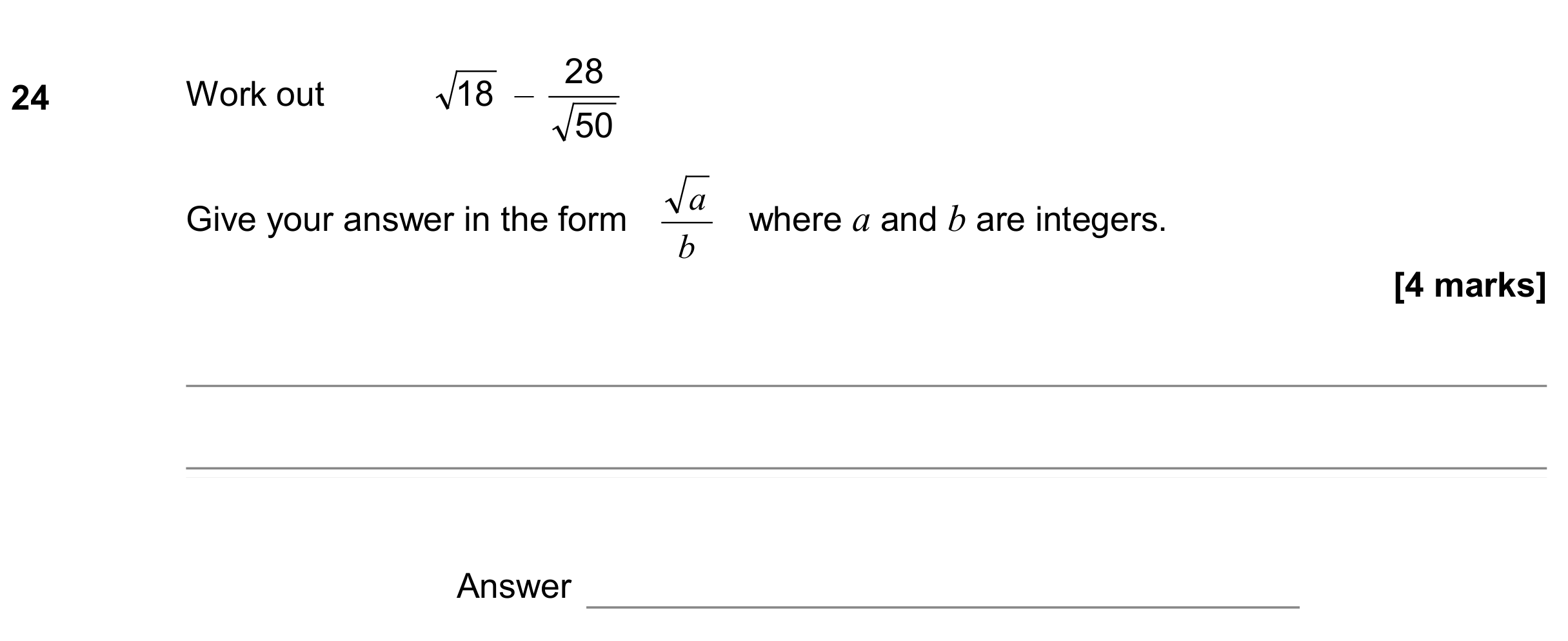 Question 24 — Surds — AQA GCSE November 2019