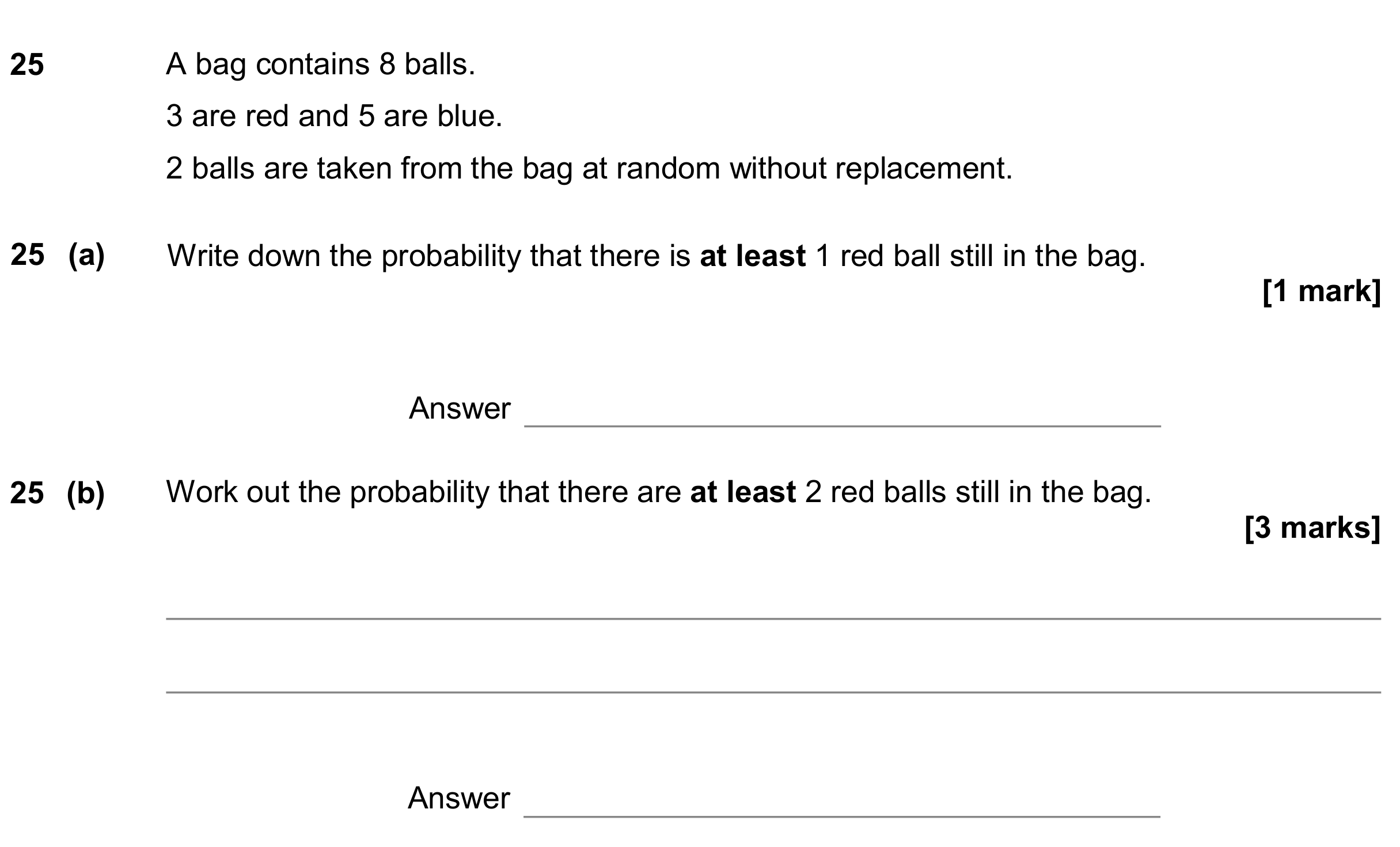 Question 25 — Probability — AQA GCSE November 2019