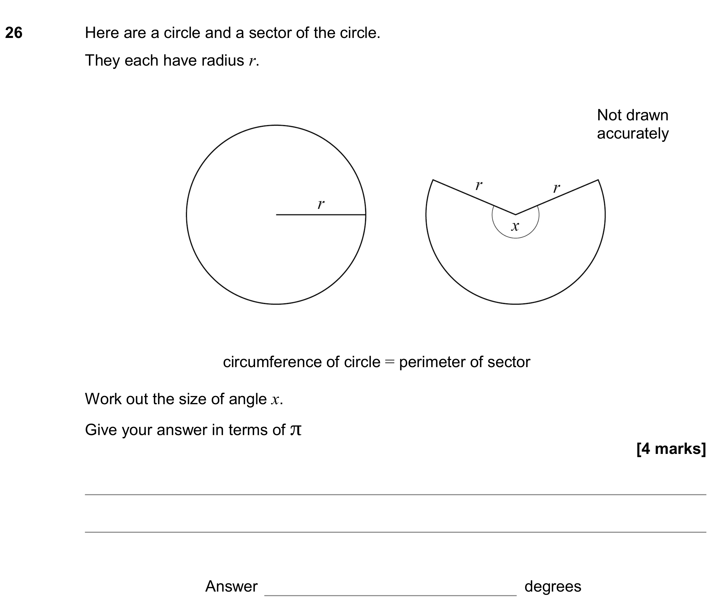Question 26 — Perimeter and Area, Sectors — AQA GCSE November 2019