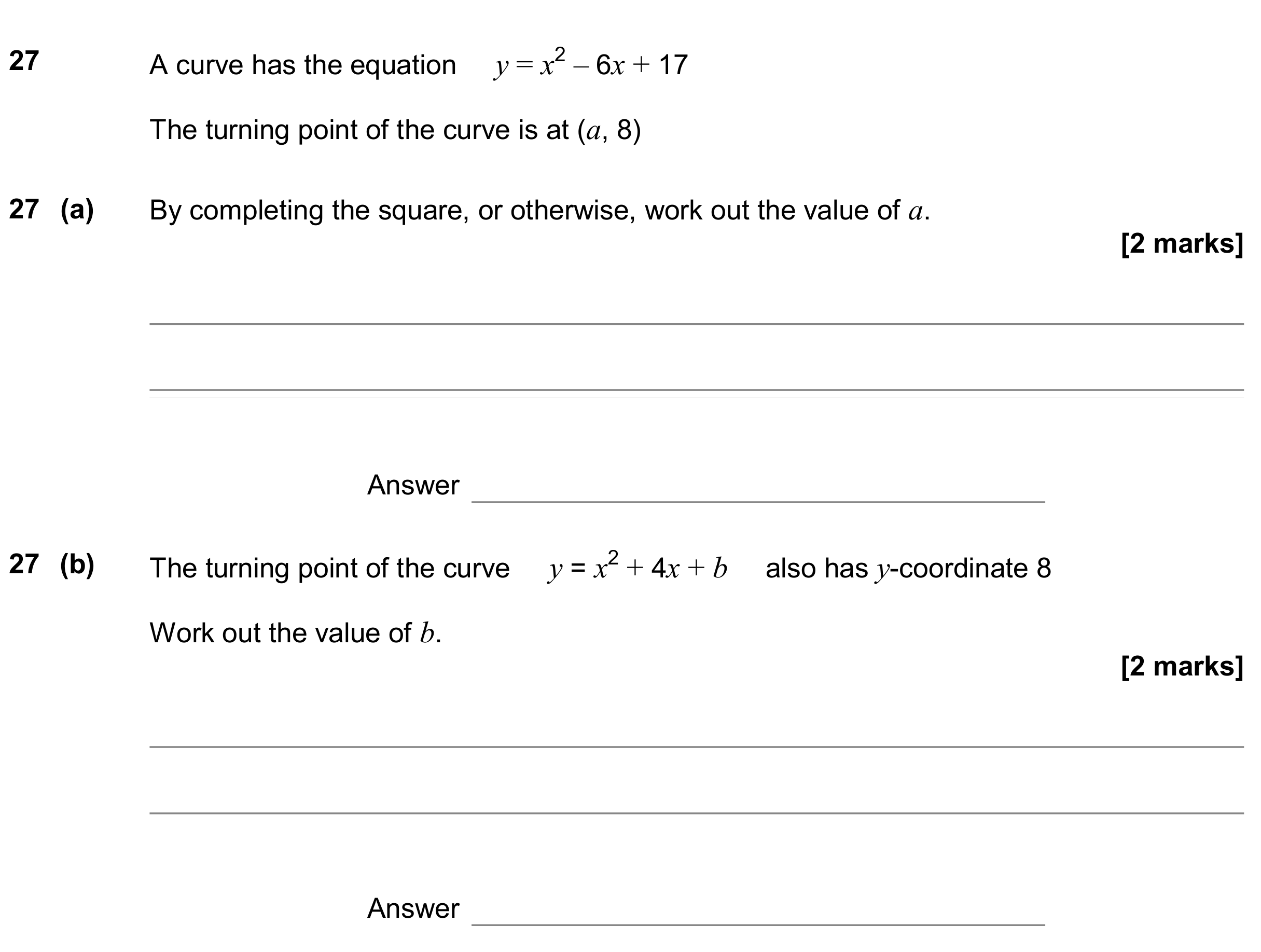 Question 27 — Quadratic Equations — AQA GCSE November 2019