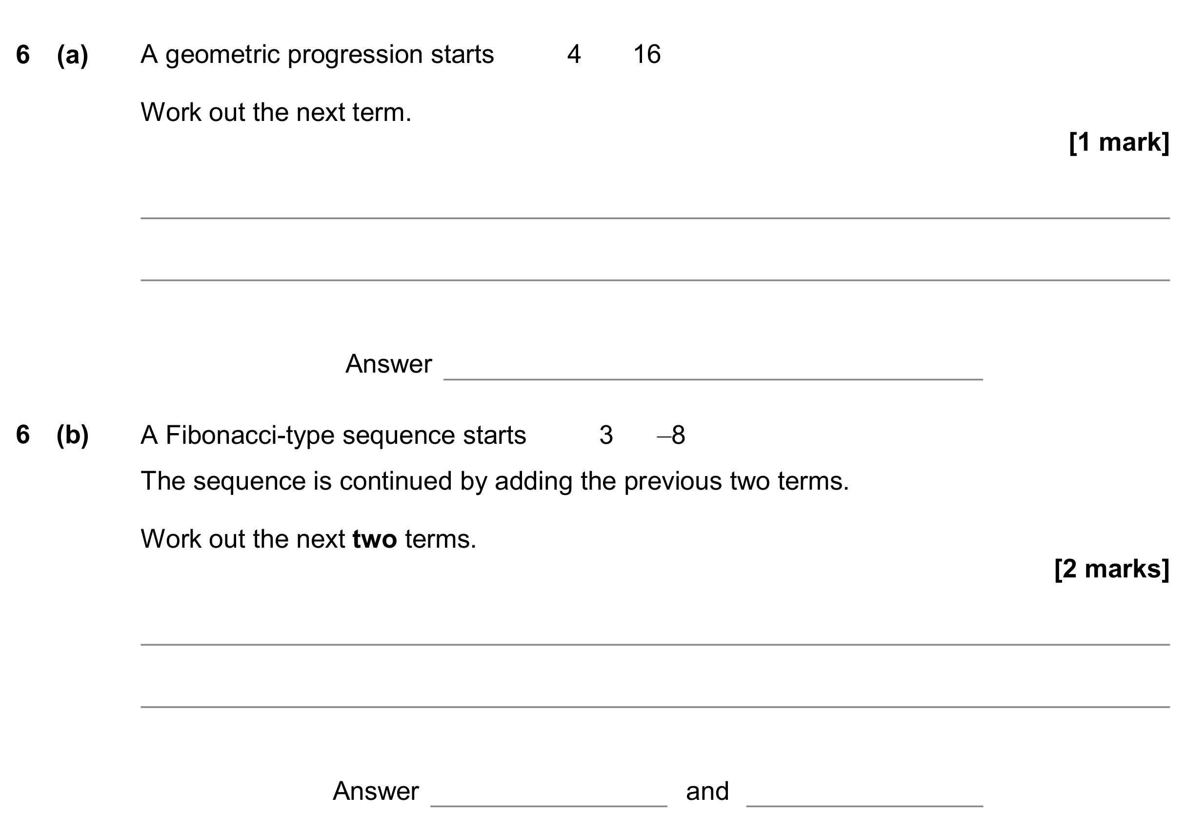 Question 6 — Sequences — AQA GCSE November 2019