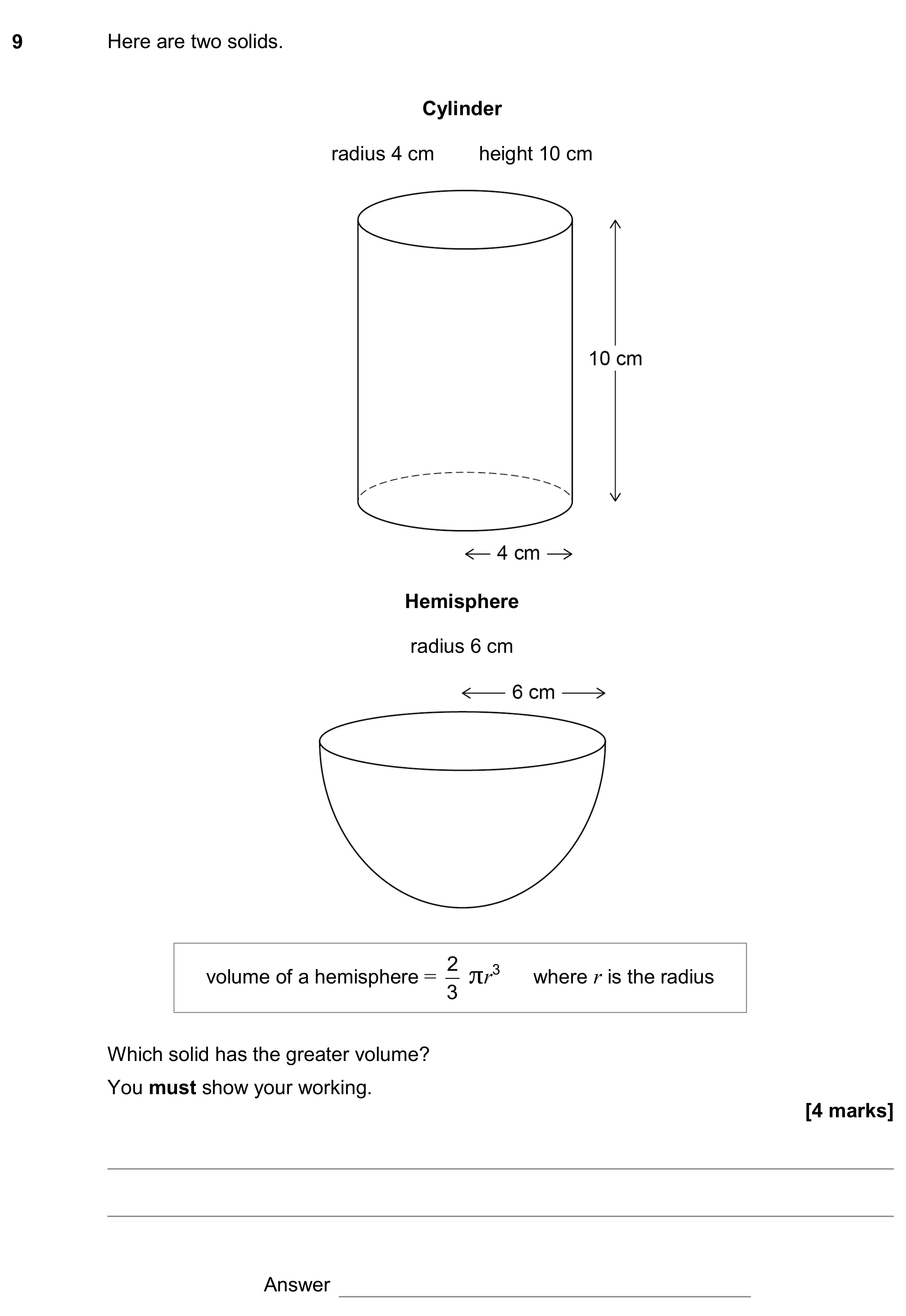 Question 9 — Surface Area and Volume — AQA GCSE November 2019