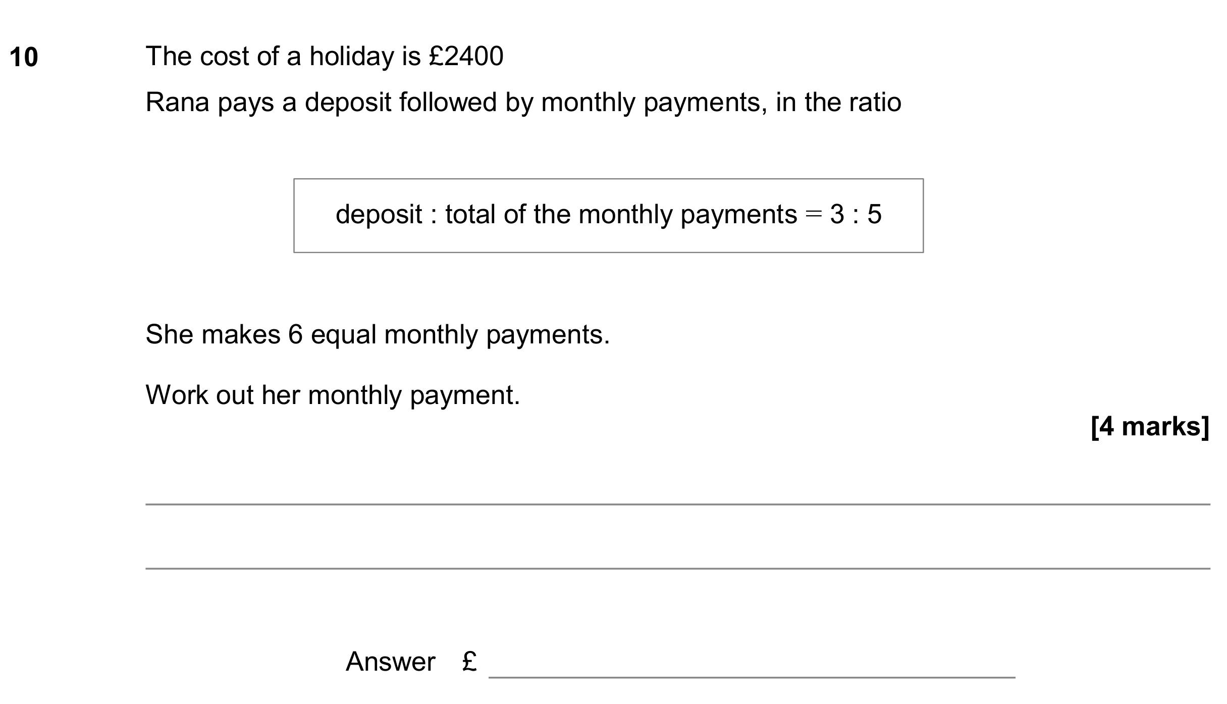 Question 10 — Ratios — AQA GCSE June 2020