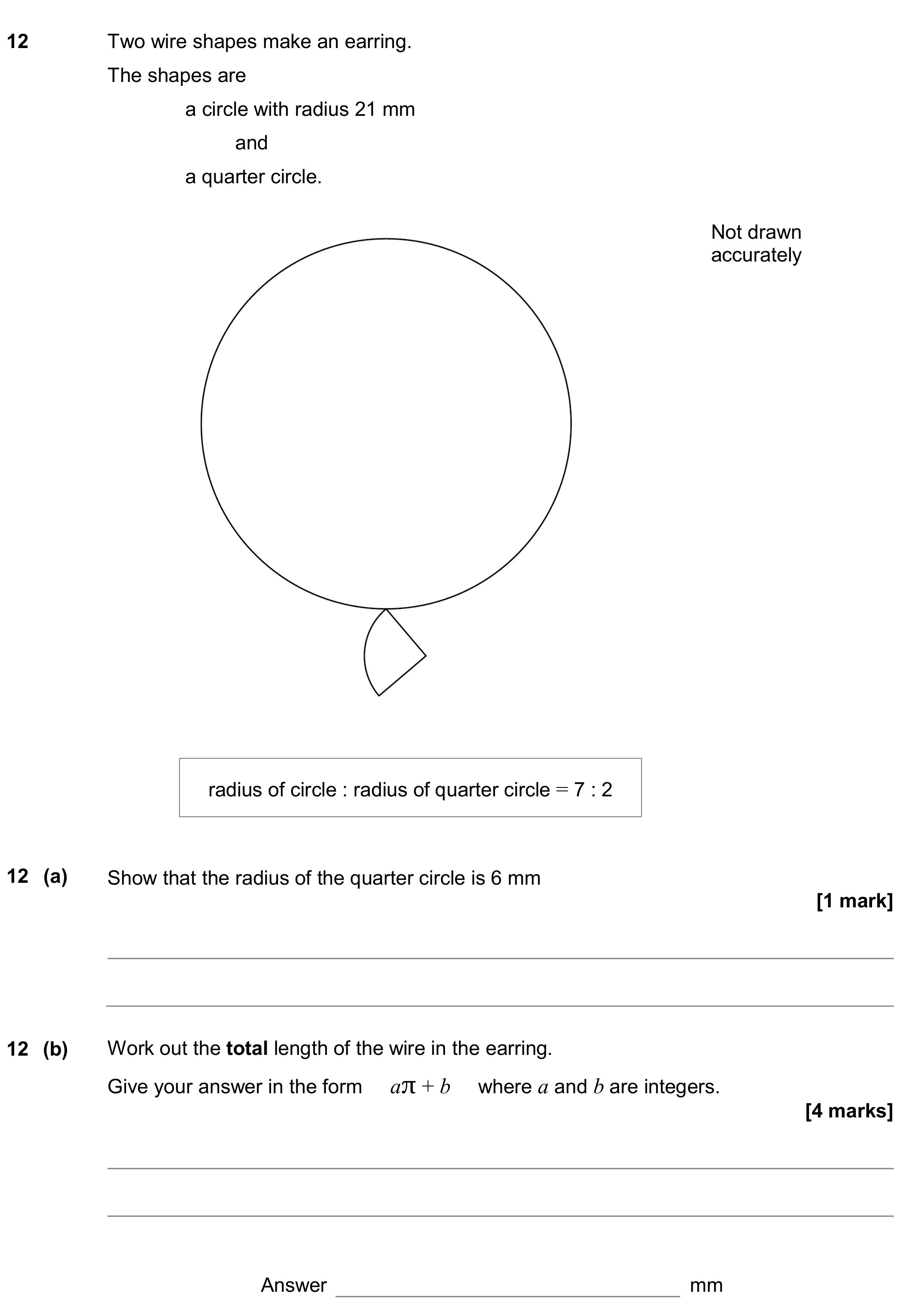 Question 12 — Ratios, Perimeter and Area, Circles — AQA GCSE June 2020