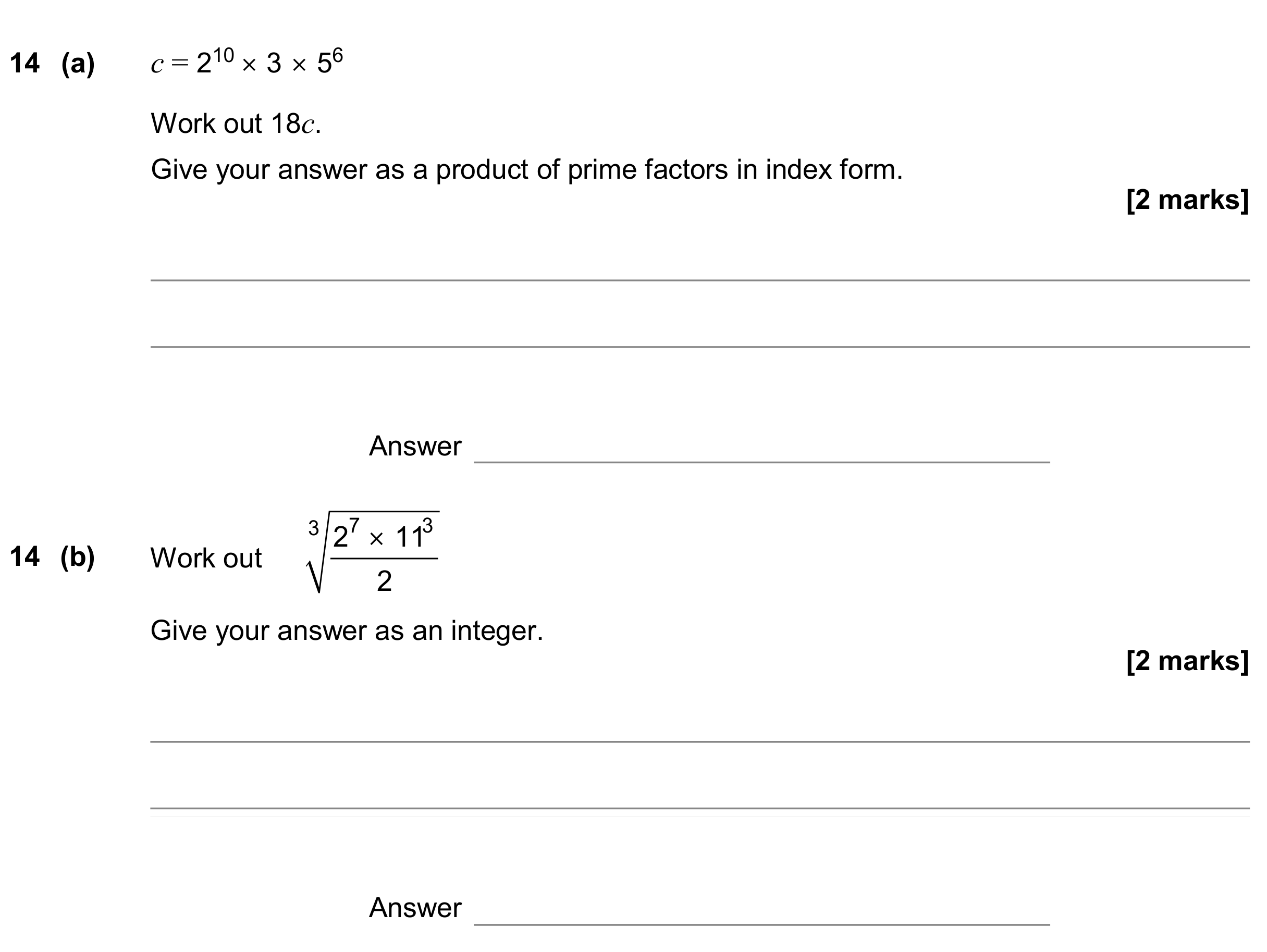 Question 14 — Prime Factors, Powers — AQA GCSE June 2020