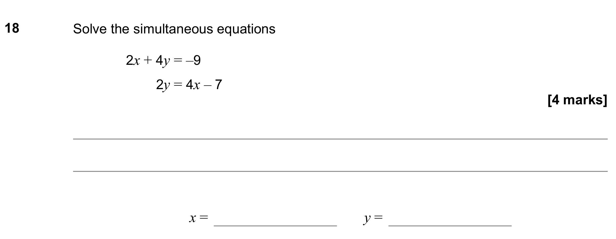 Question 18 — Simultaneous Equations — AQA GCSE June 2020