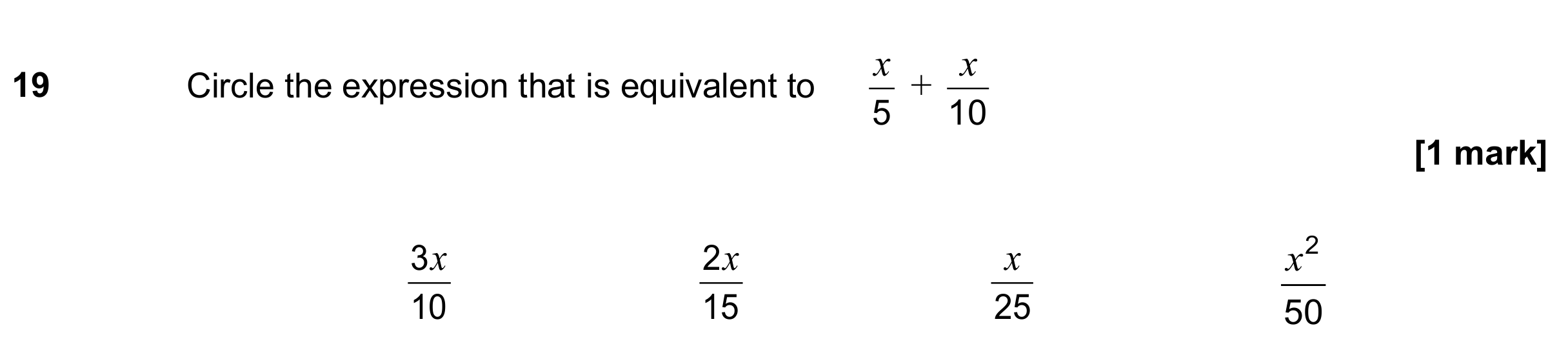 Question 19 — Fractions — AQA GCSE June 2020
