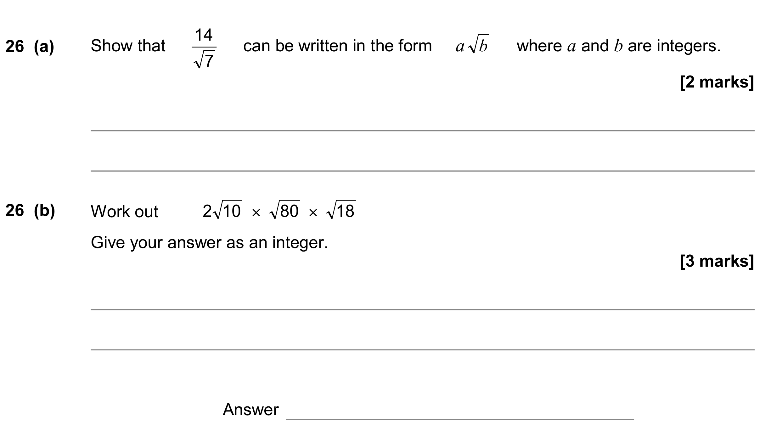 Question 26 — Surds — AQA GCSE June 2020
