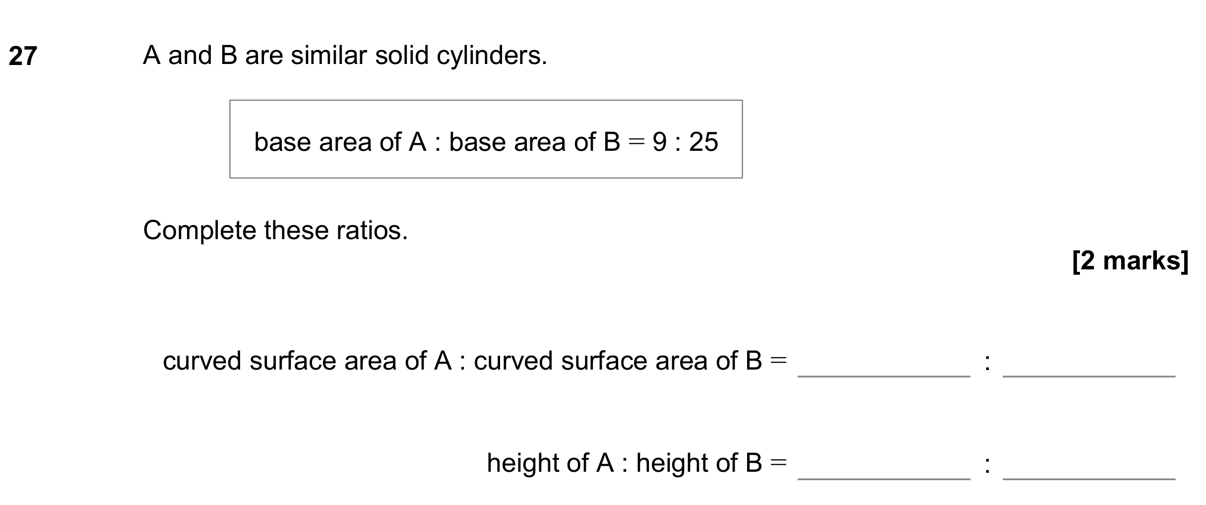 Question 27 — Congruence and Similarity, Ratios — AQA GCSE June 2020