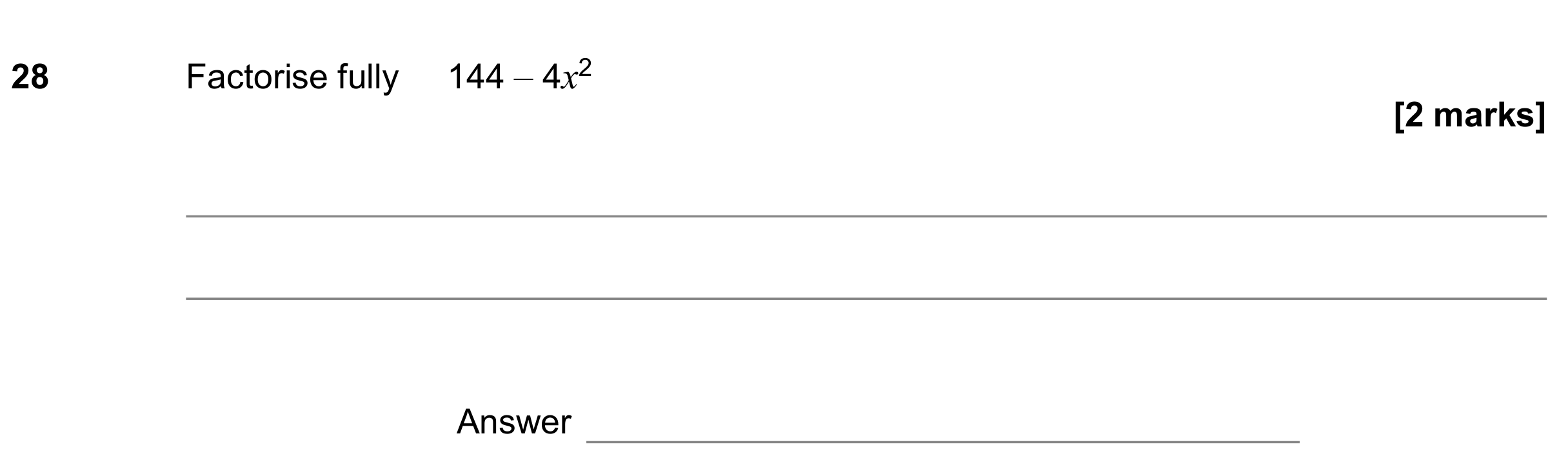Question 28 — Algebra (Expand/Simplify/Factorise) — AQA GCSE June 2020