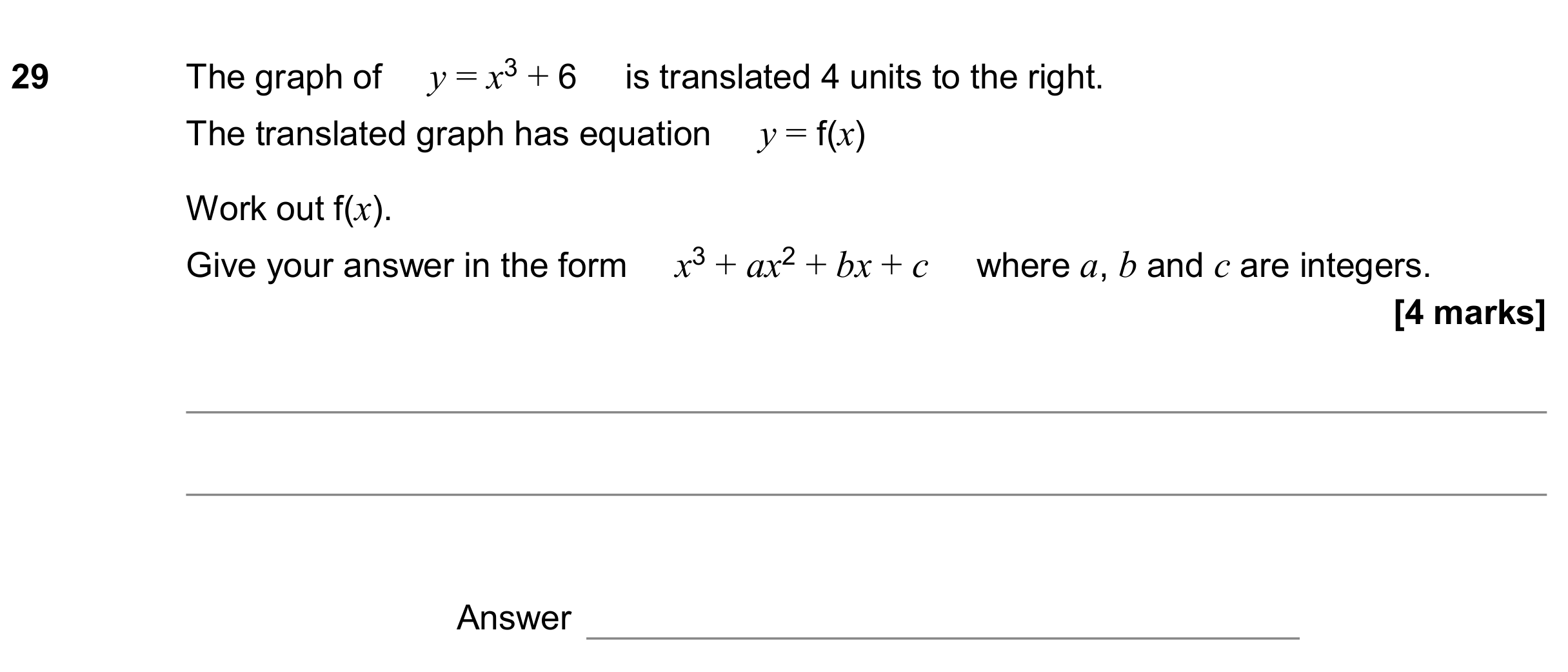 Question 29 — Graph Transformations, Algebra (Expand/Simplify/Factorise) — AQA GCSE June 2020