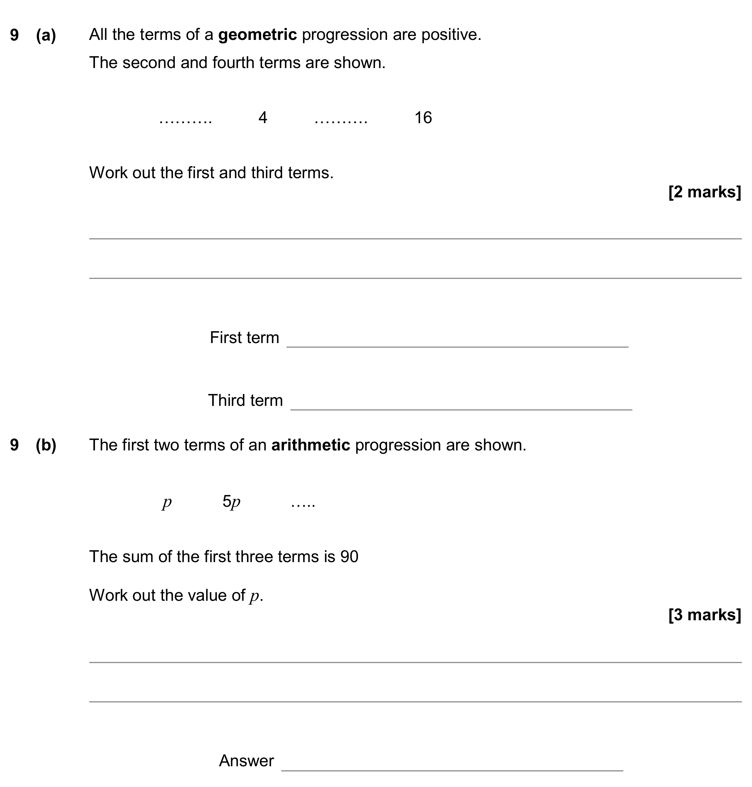 Question 9 — Sequences — AQA GCSE June 2020