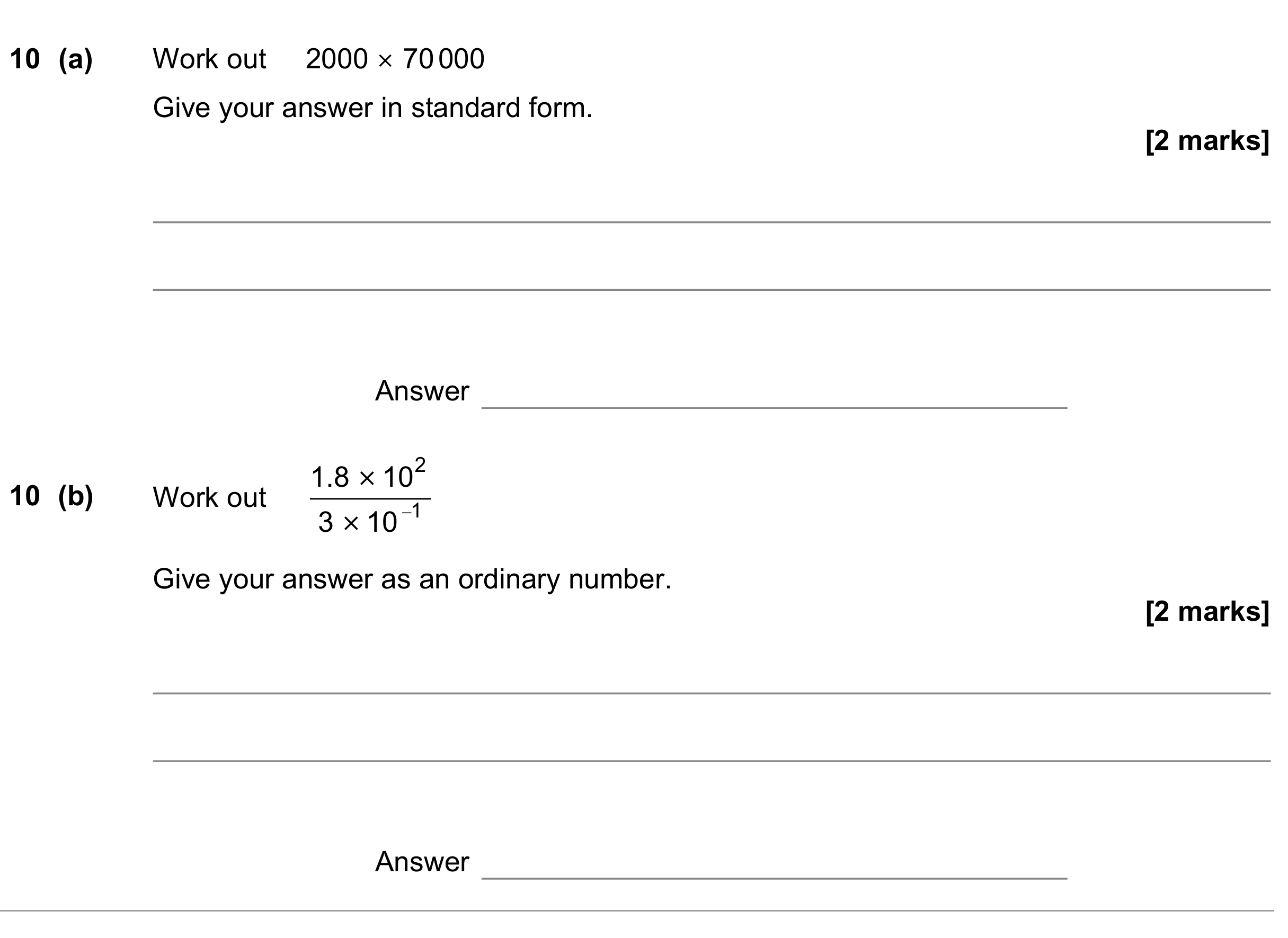 Question 10 — Standard Form — AQA GCSE June 2021