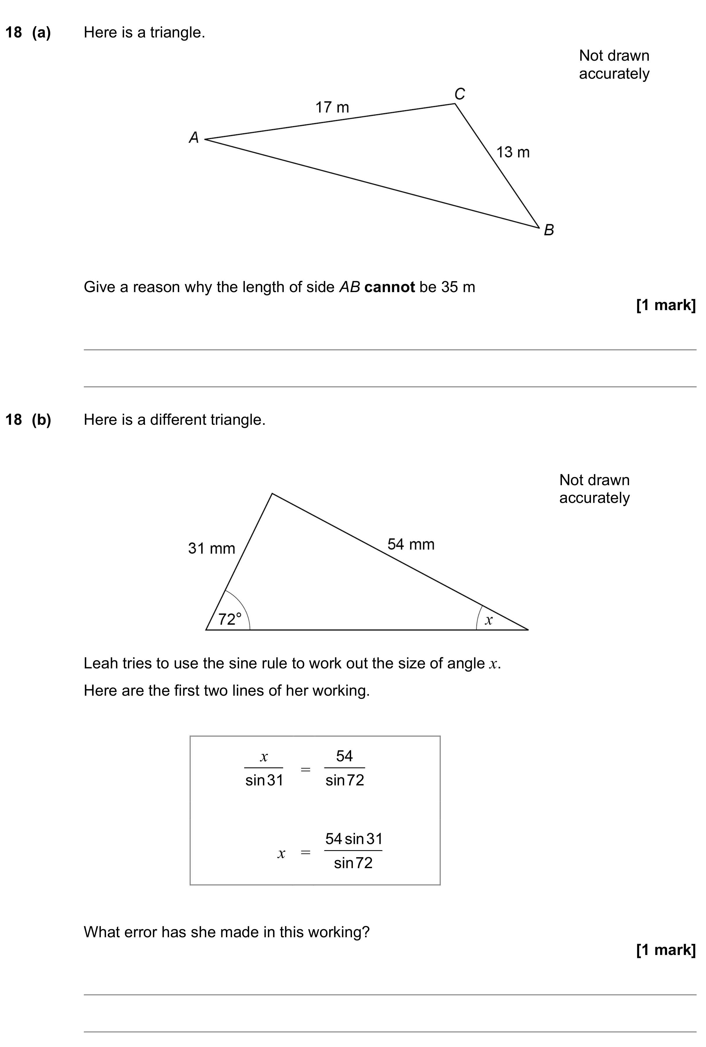 Question 18 — Sine/Cosine Rule, Polygons — AQA GCSE June 2021