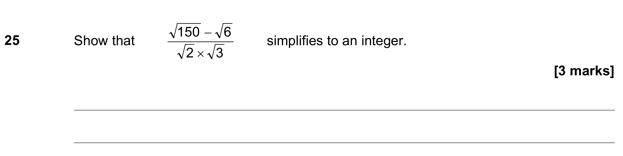 Question 25 — Surds — AQA GCSE June 2021