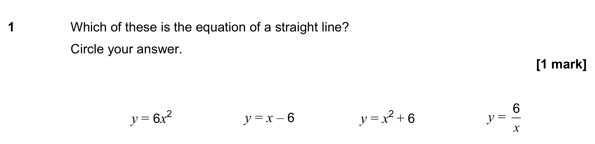 Question 1 — Straight Line Graphs — AQA GCSE June 2022
