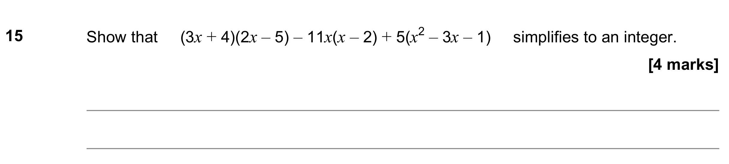 Question 15 — Algebra (Expand/Simplify/Factorise) — AQA GCSE November 2022