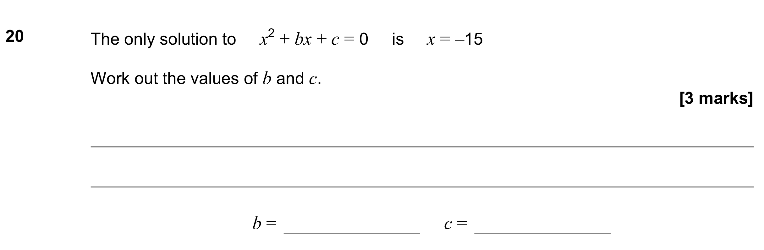 Question 20 — Quadratic Equations — AQA GCSE November 2022