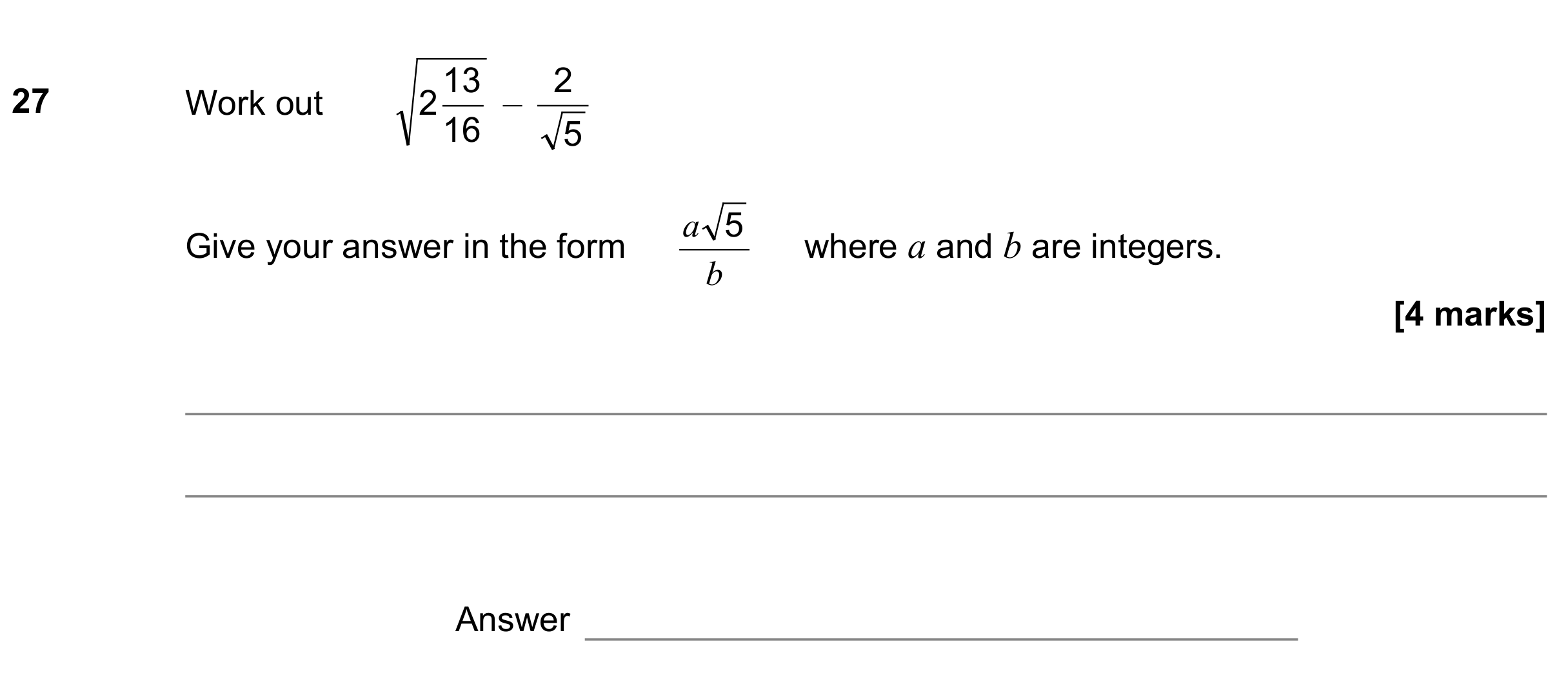 Question 27 — Surds — AQA GCSE November 2022