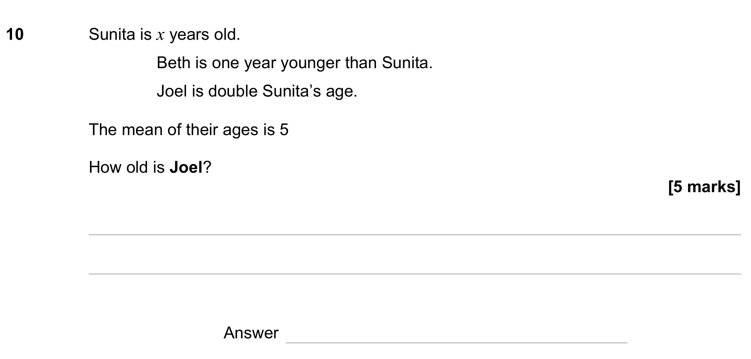 Question 10 — Mean/Median/Mode/Range, Algebra — AQA GCSE June 2023