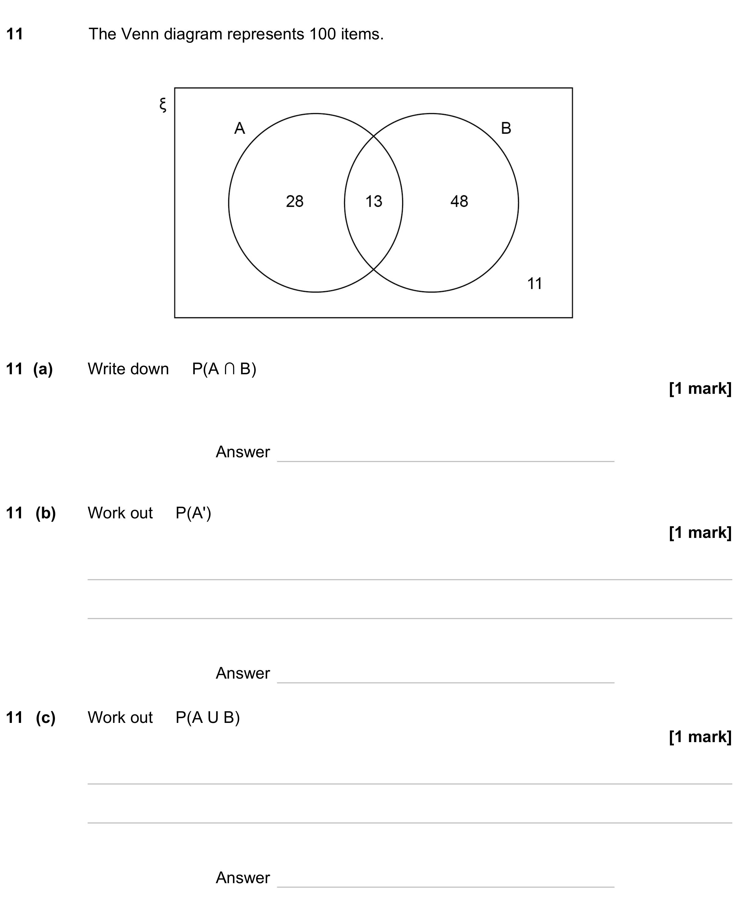 Question 11 — Venn Diagram — AQA GCSE June 2023