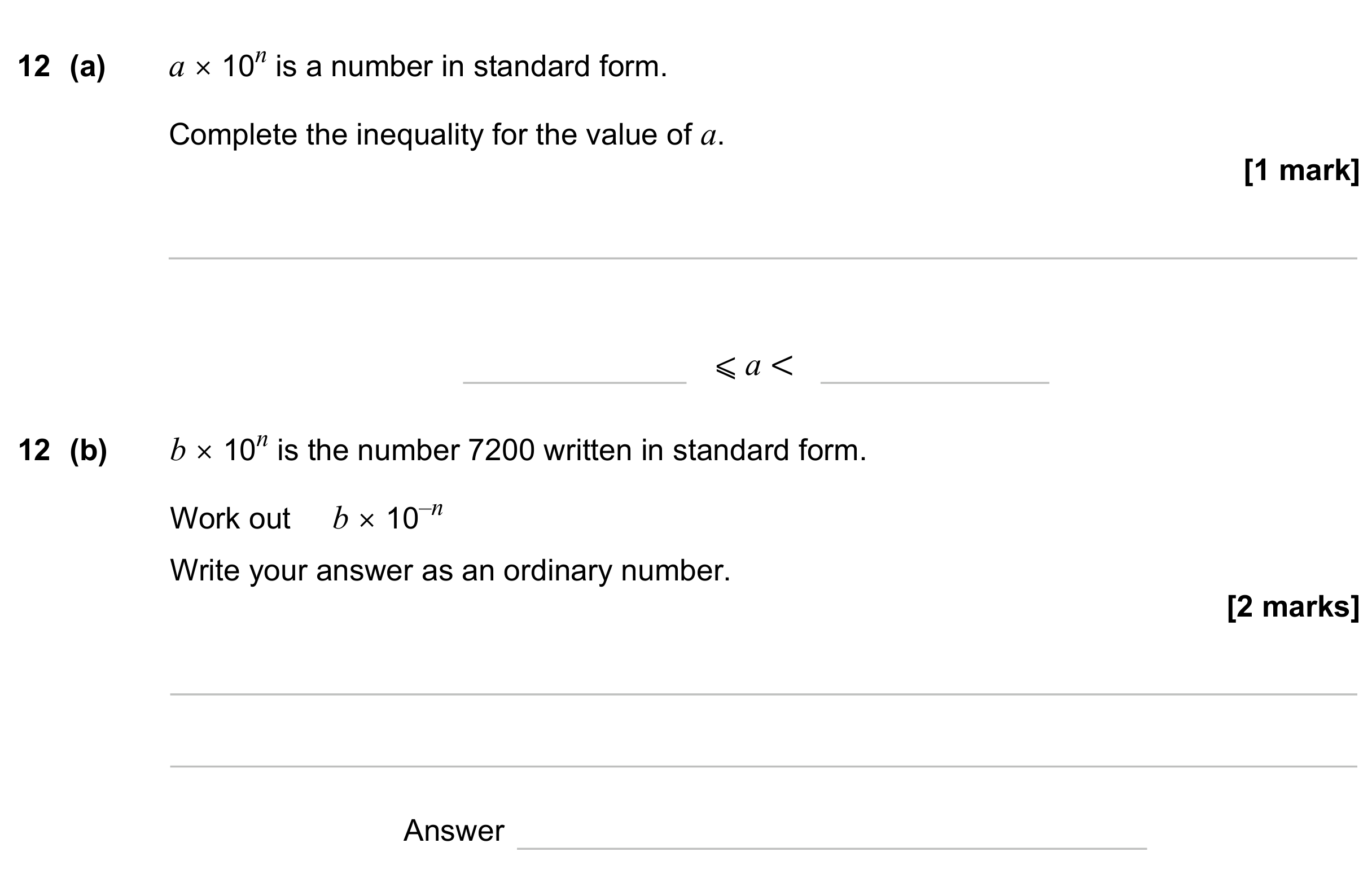 Question 12 — Standard Form — AQA GCSE June 2023