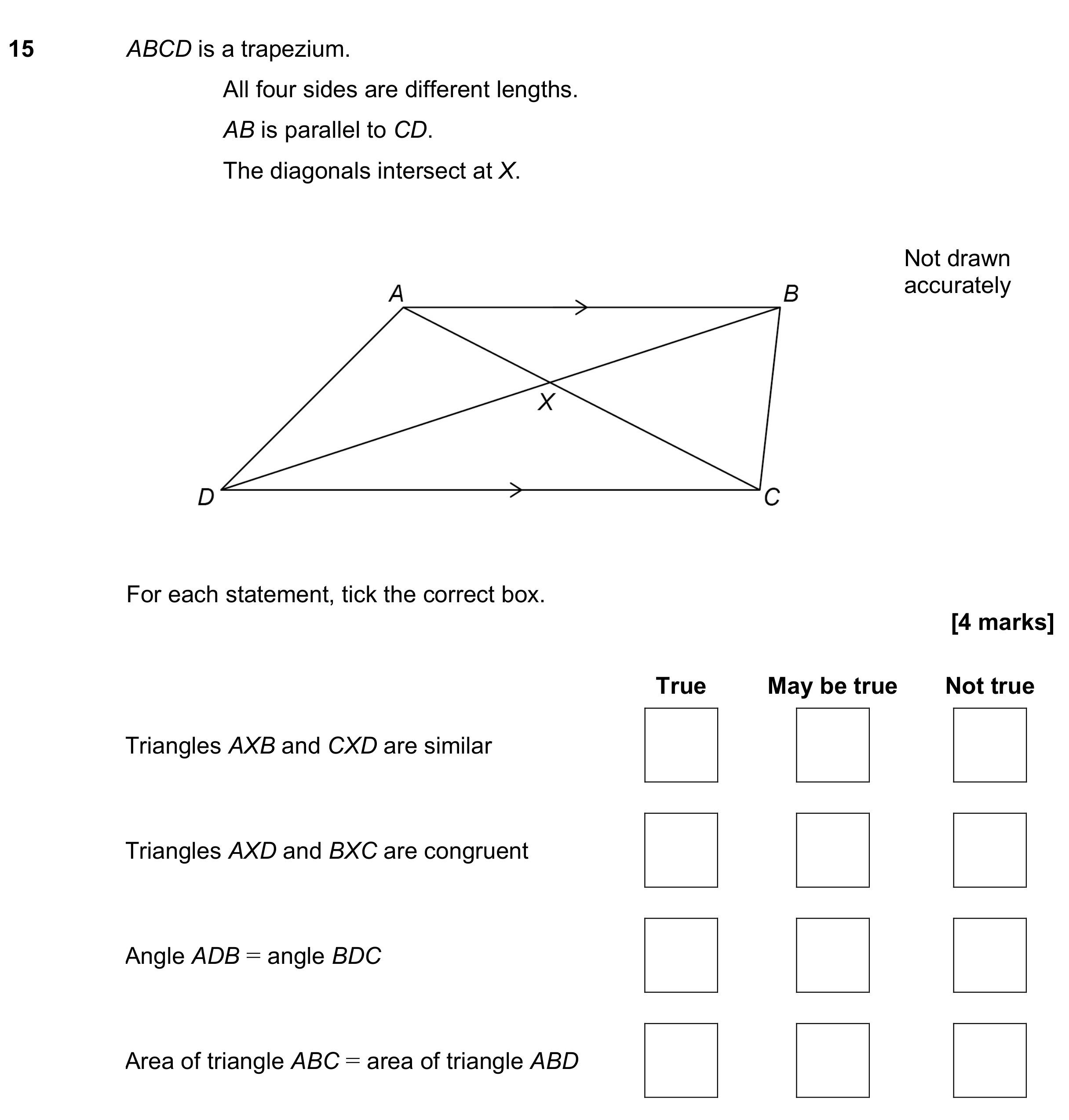 Question 15 — Congruence and Similarity, Angles in Parallel Lines — AQA GCSE June 2023