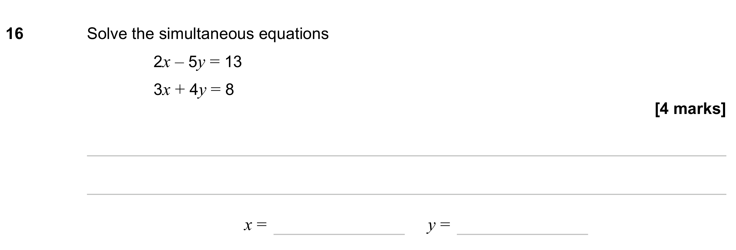 Question 16 — Simultaneous Equations — AQA GCSE June 2023