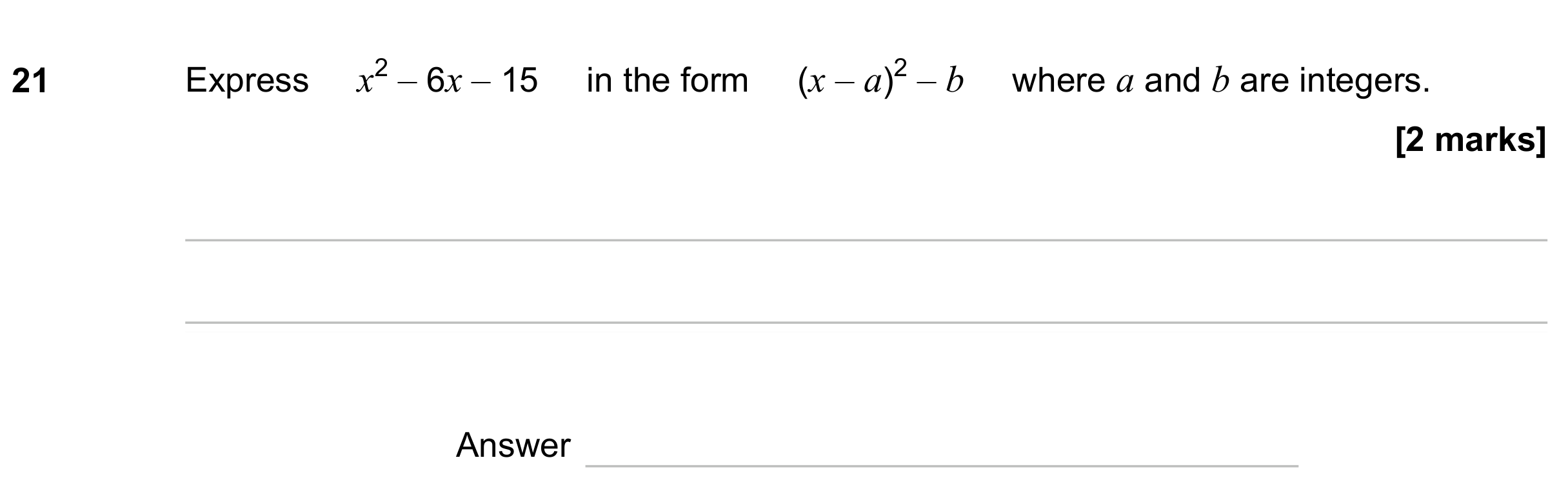 Question 21 — Quadratic Equations — AQA GCSE June 2023