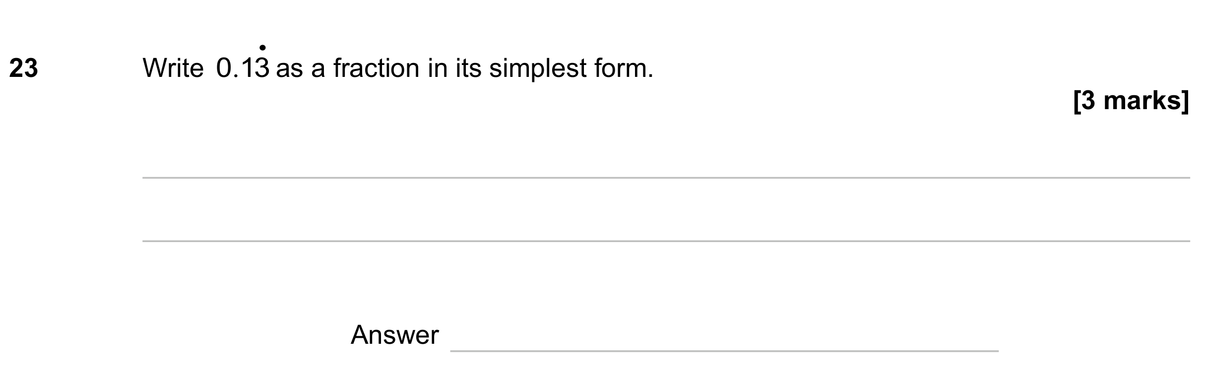 Question 23 — Recurring Decimal to Fraction — AQA GCSE June 2023