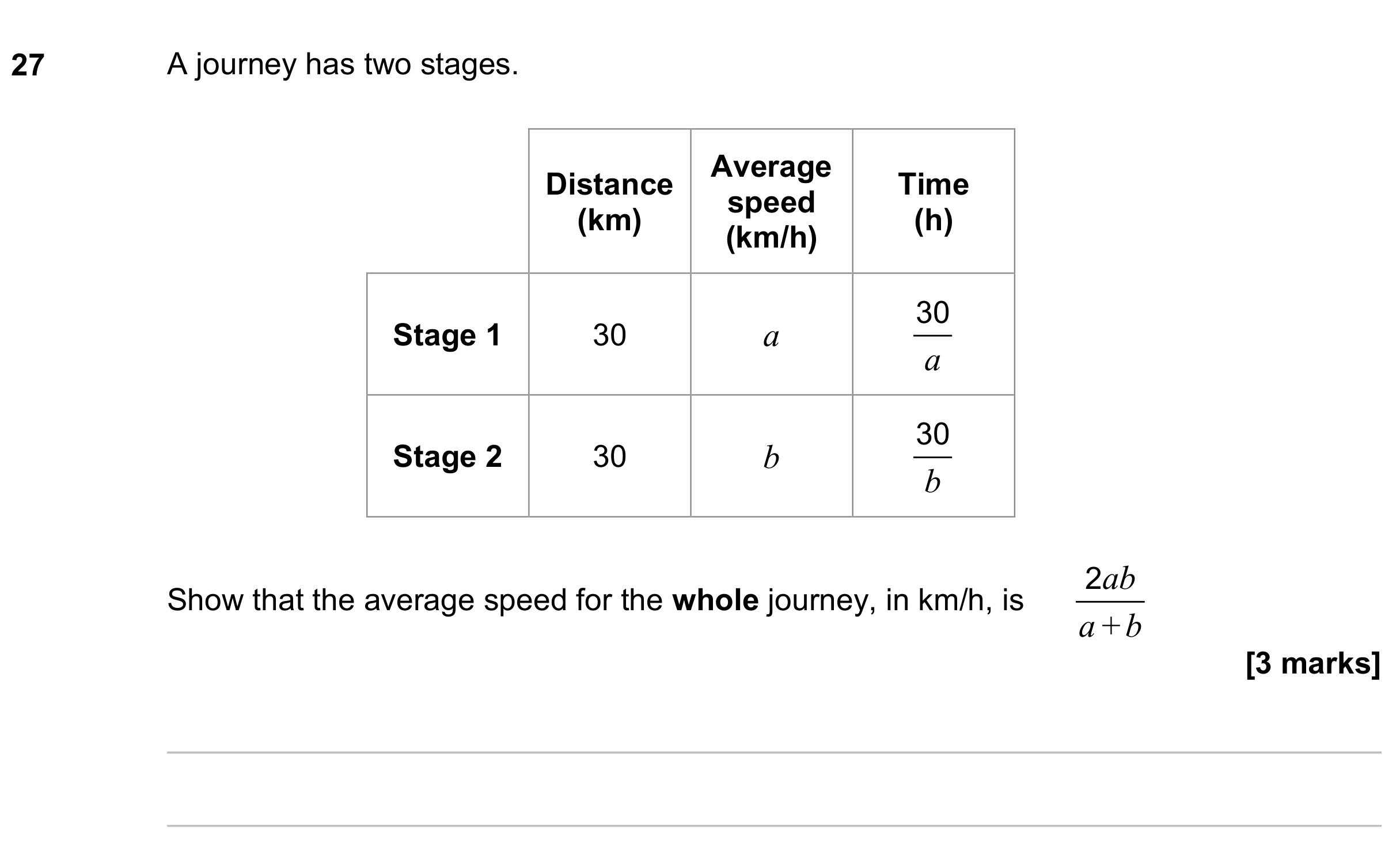 Question 27 — Speed/Distance/Time/Density/Pressure — AQA GCSE June 2023
