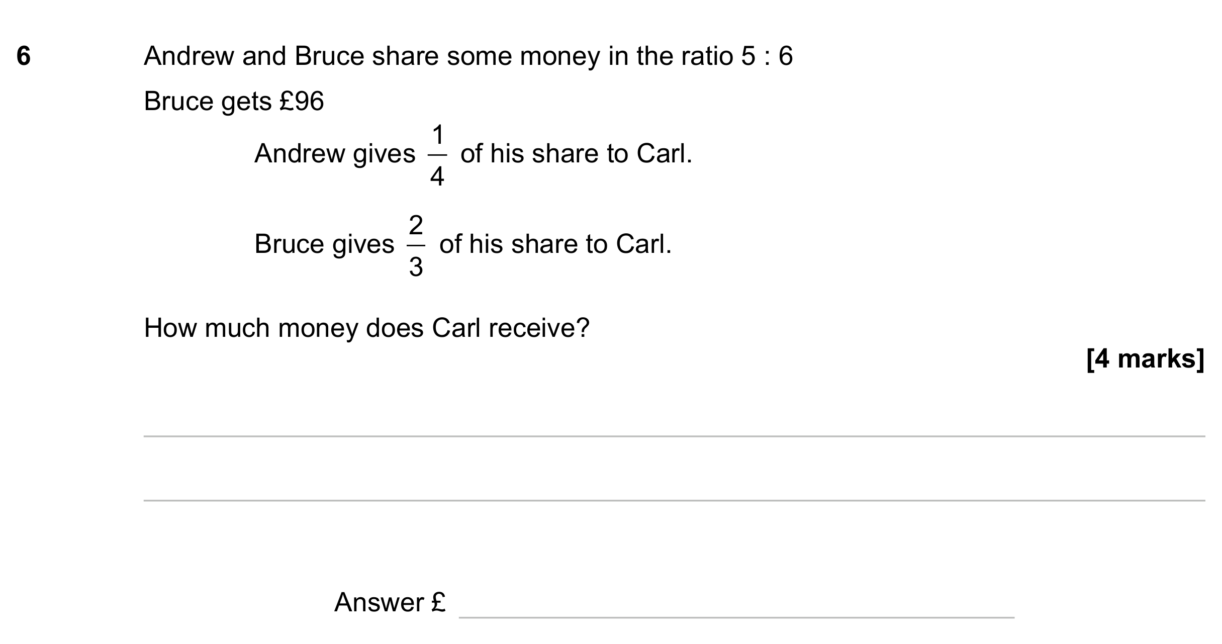Question 6 — Ratios, Fractions — AQA GCSE June 2023