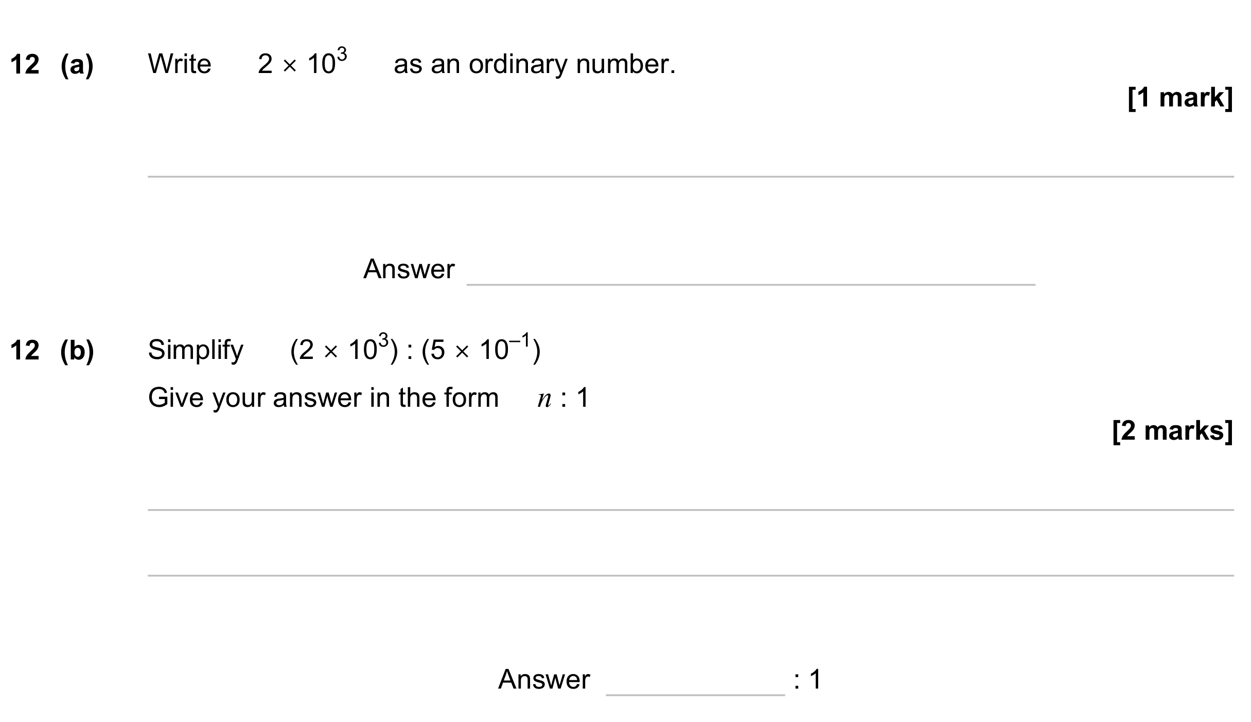 Question 12 — Standard Form, Ratios — AQA GCSE November 2023