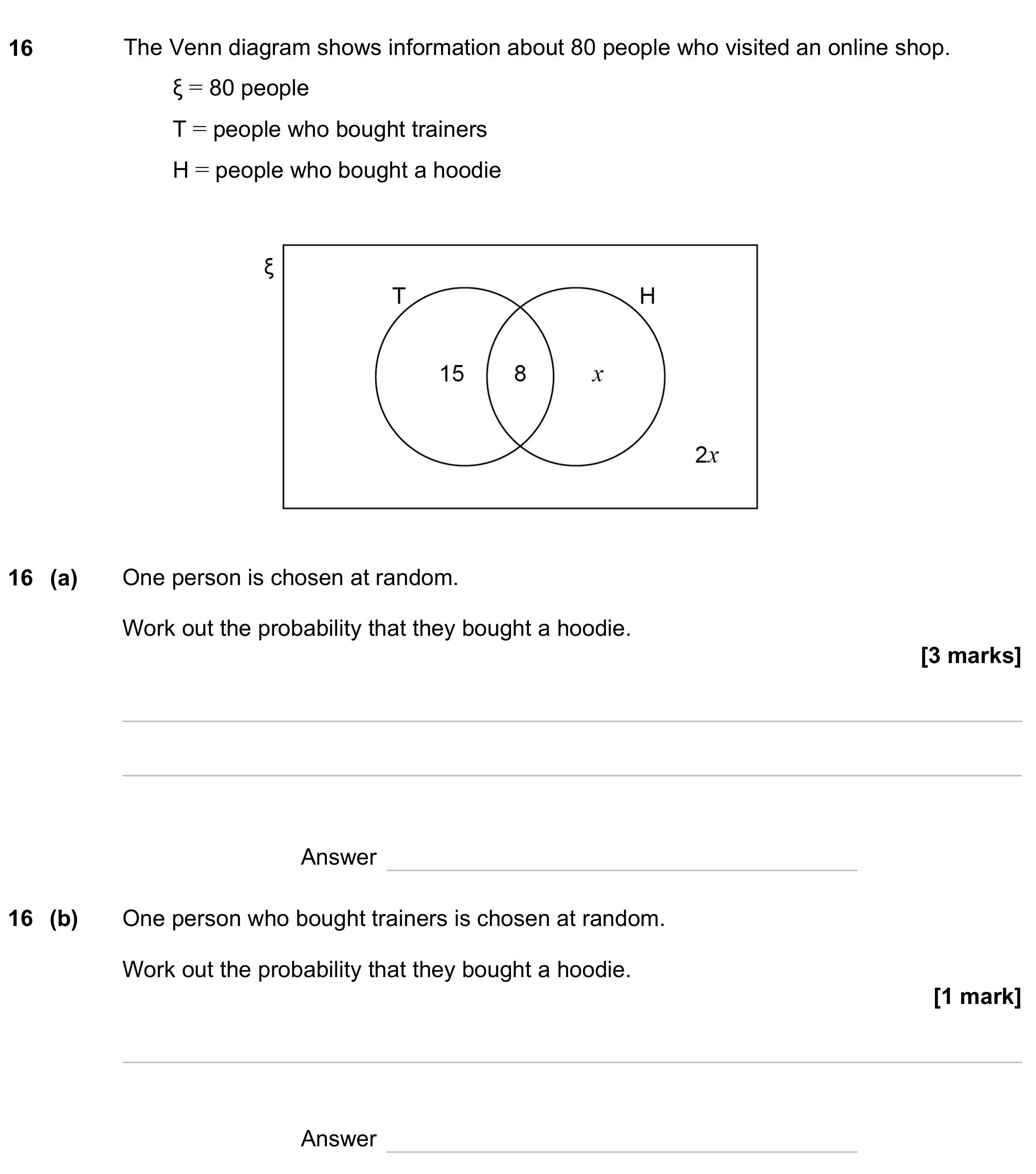 Question 16 — Venn Diagram — AQA GCSE November 2023