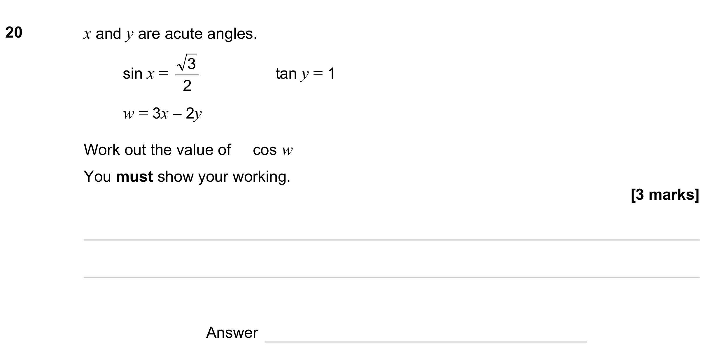 Question 20 — Trigonometry — AQA GCSE November 2023