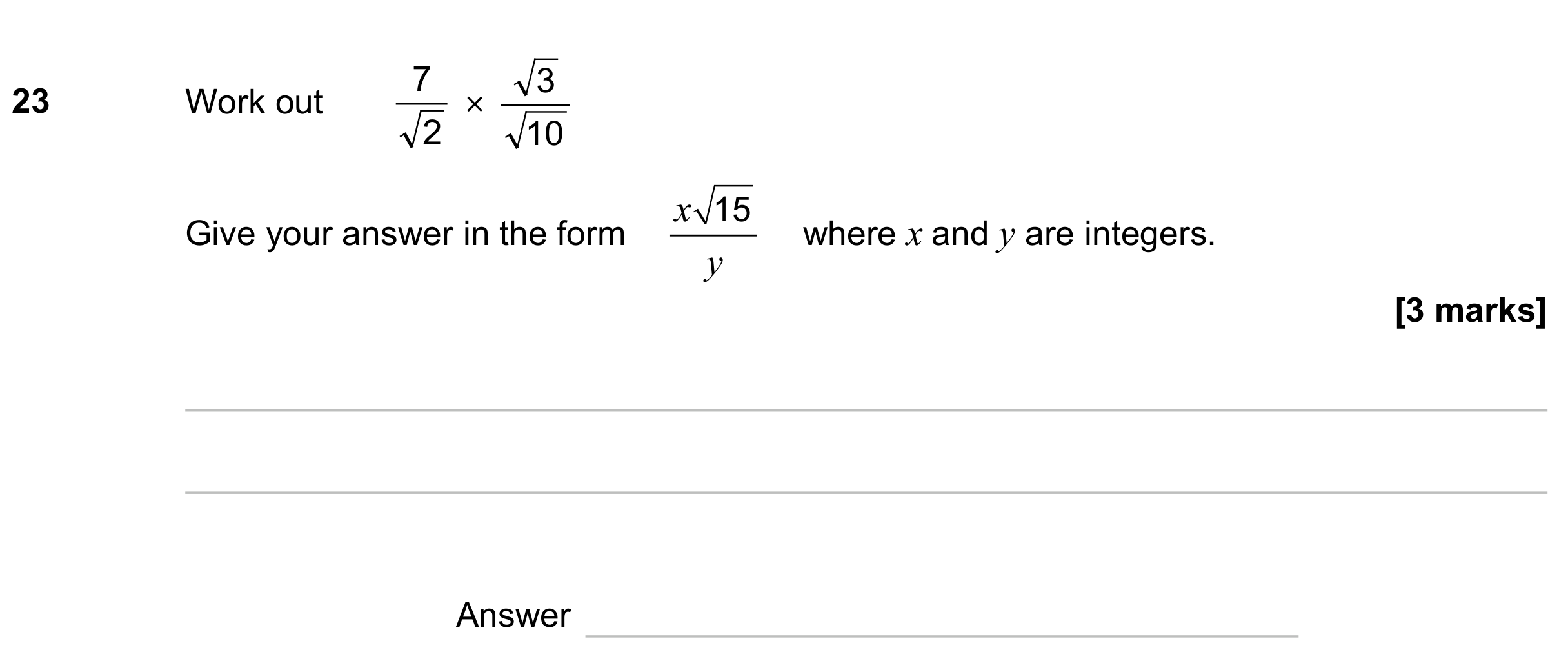 Question 23 — Surds — AQA GCSE November 2023