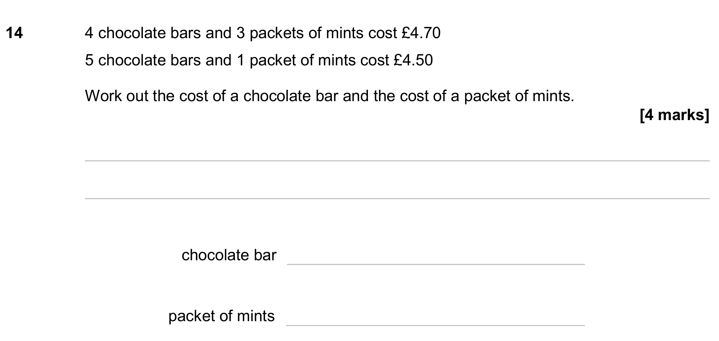 Question 14 — Simultaneous Equations — AQA GCSE June 2024