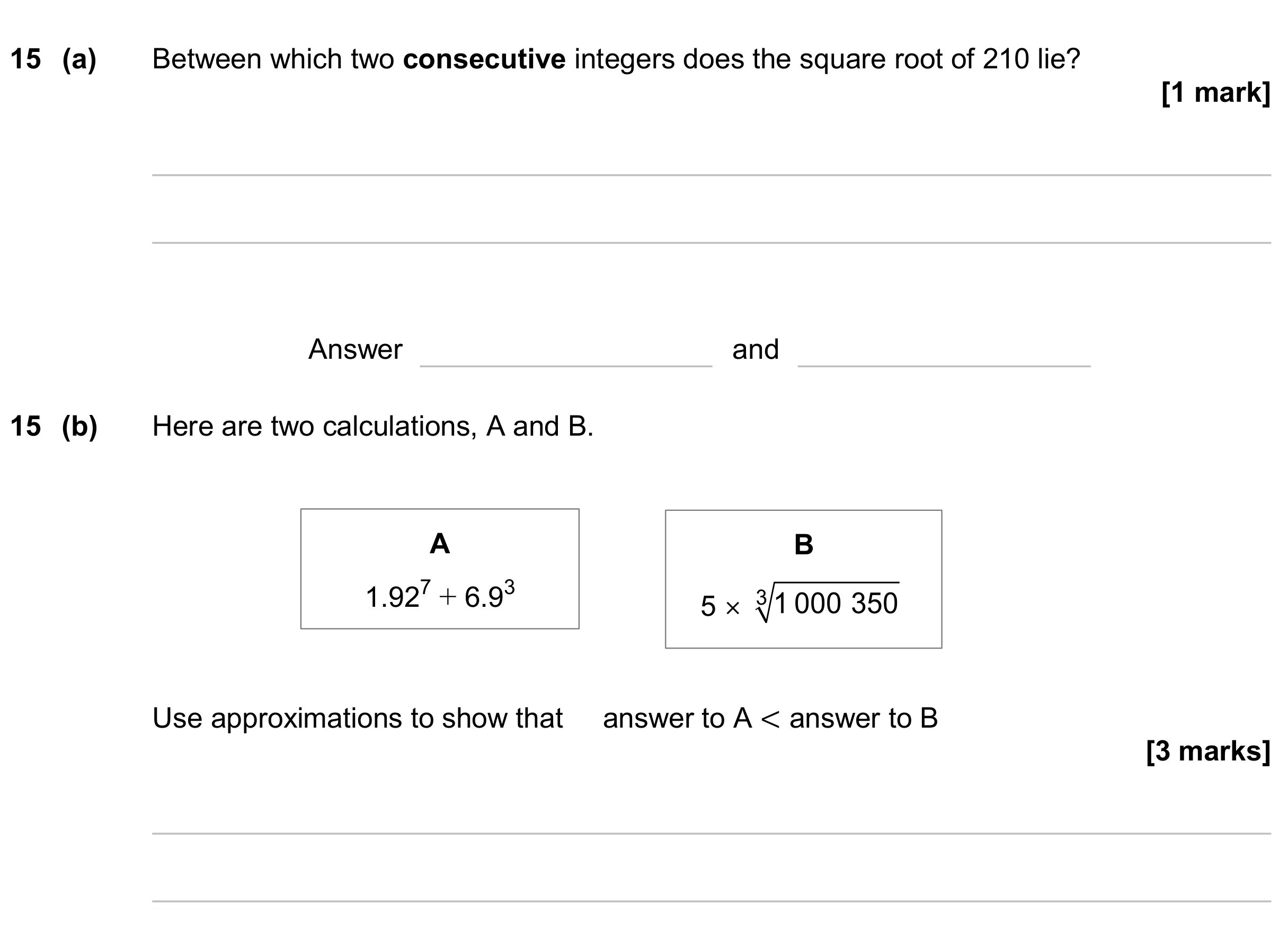 Question 15 — Square and Cube Numbers, Estimations — AQA GCSE June 2024