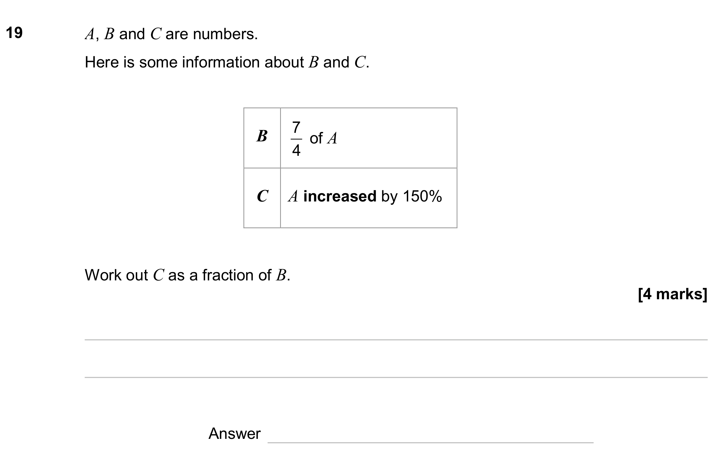 Question 19 — Fractions, Percentages — AQA GCSE June 2024