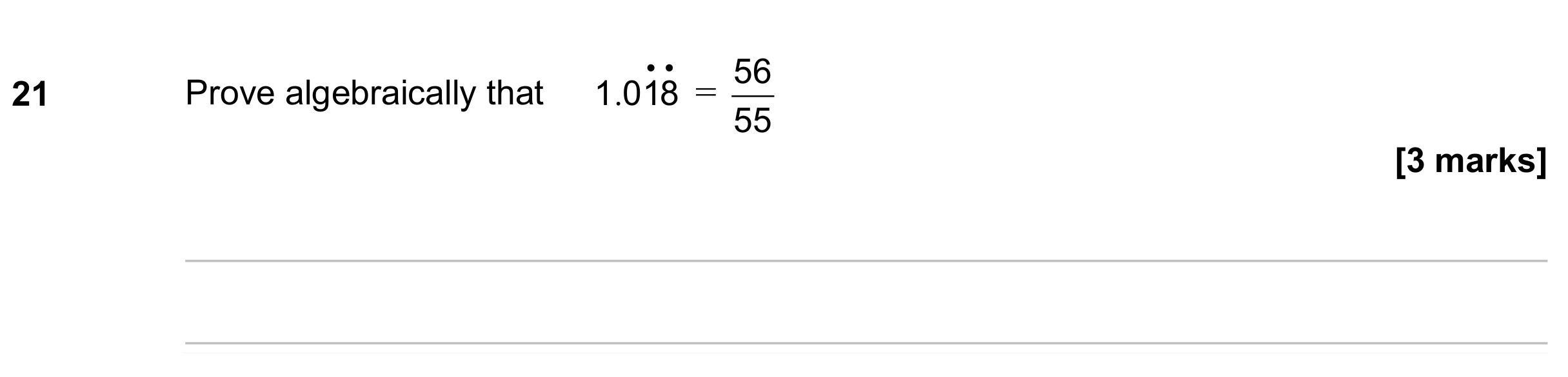 Question 21 — Recurring Decimal to Fraction — AQA GCSE June 2024