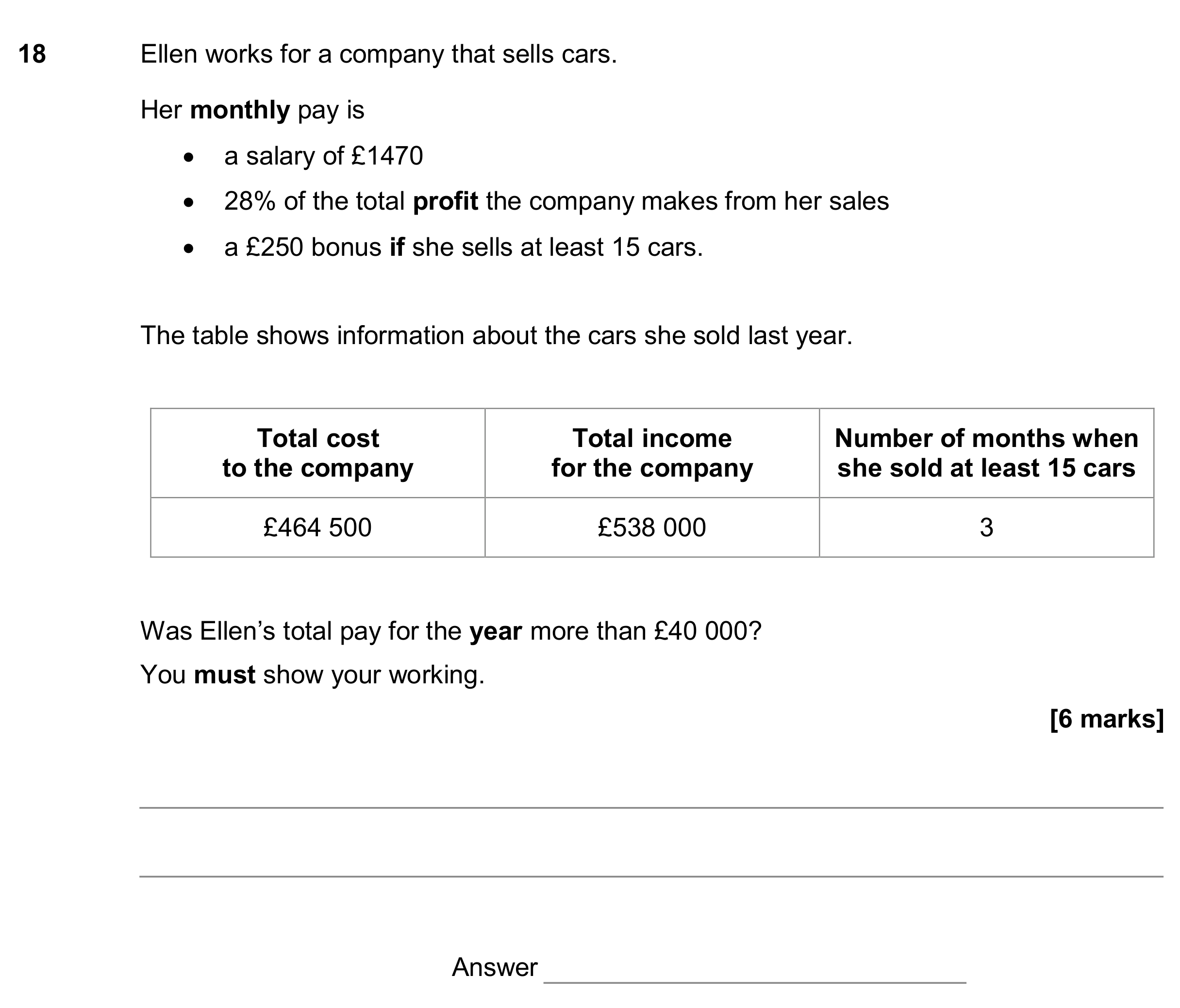 Question 18 — Money Problems, Percentages — AQA GCSE June 2017