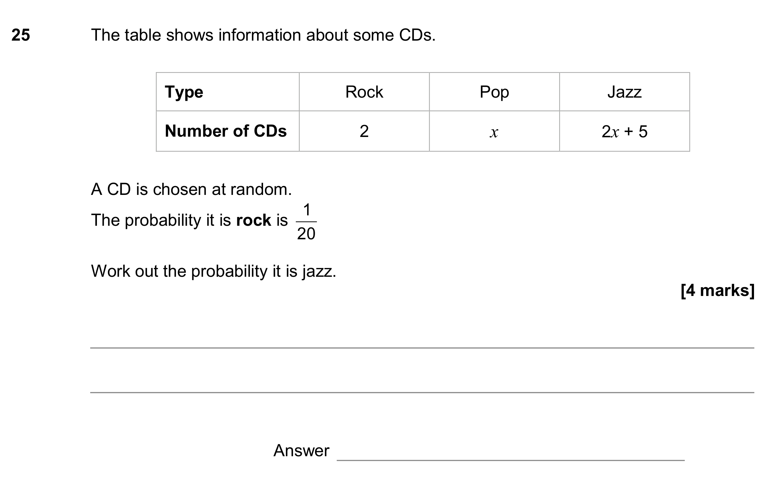 Question 25 — Probability — AQA GCSE June 2017