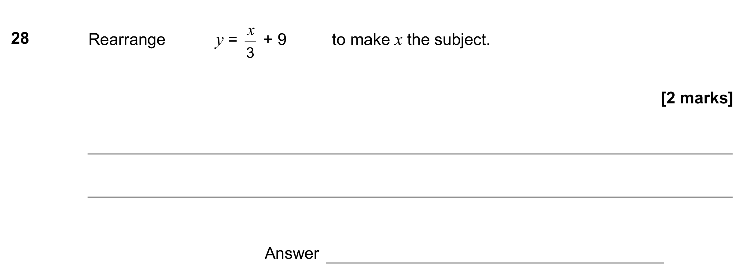Question 28 — Formulae — AQA GCSE June 2017