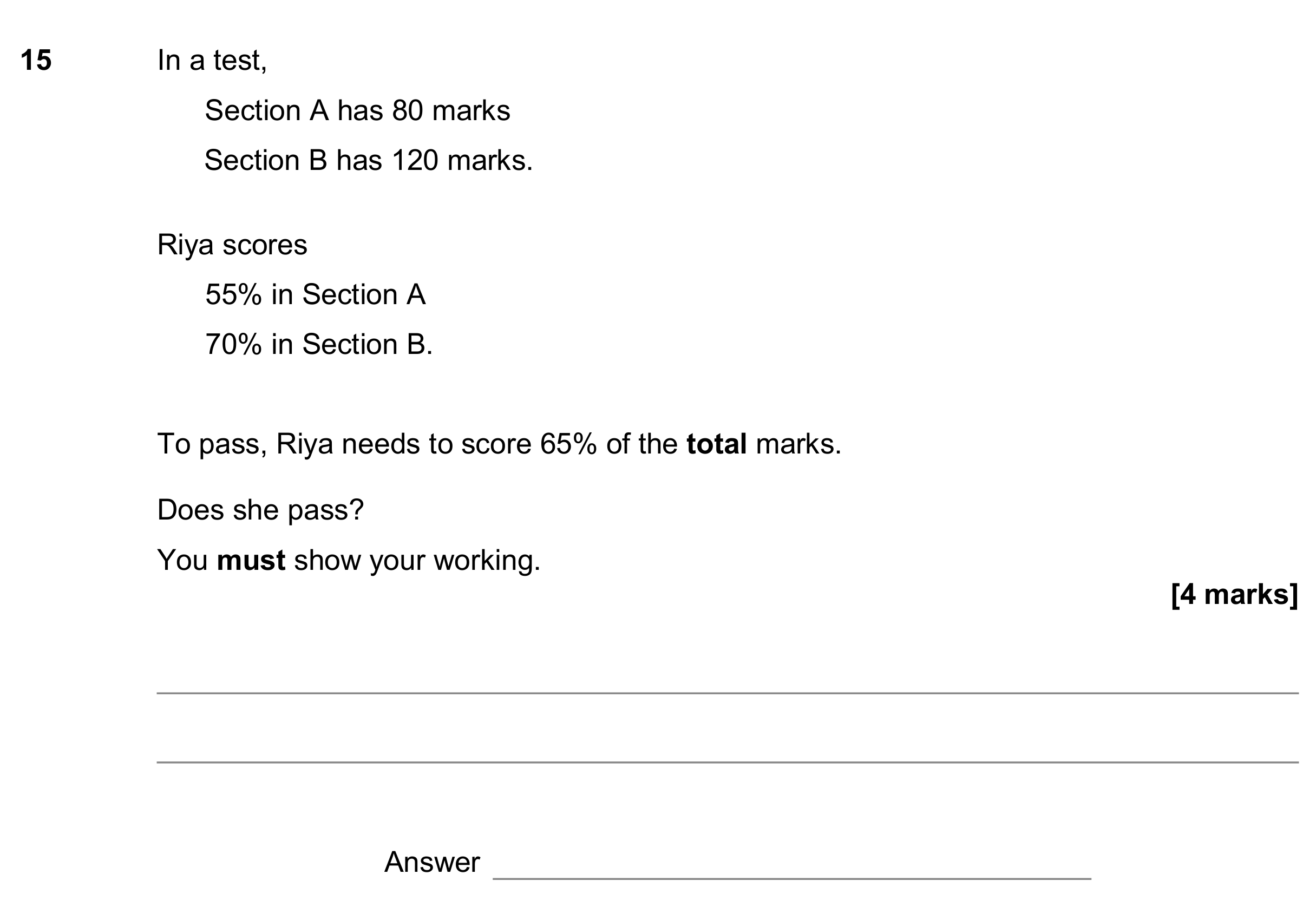 Question 15 — Percentages — AQA GCSE November 2017